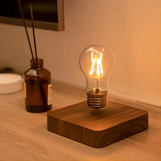 Lampe à Léviation Magnétique LED – Édition Bois Premium avec Ampoule Flottante