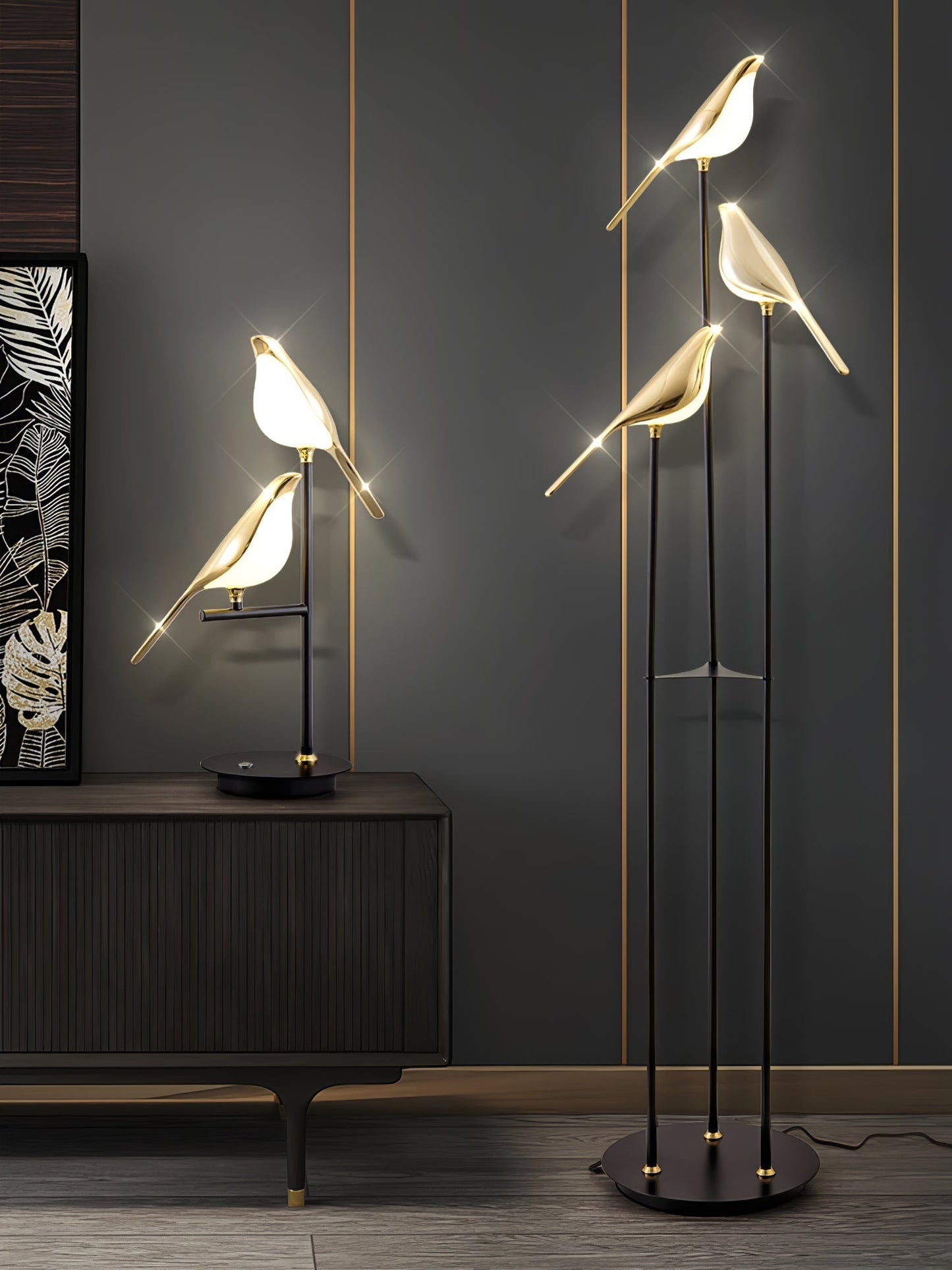 Lampe Magpie Perch - Élégance Naturelle, Design Moderne, LED Intégrée, Stehlampe ou Lampe de Table