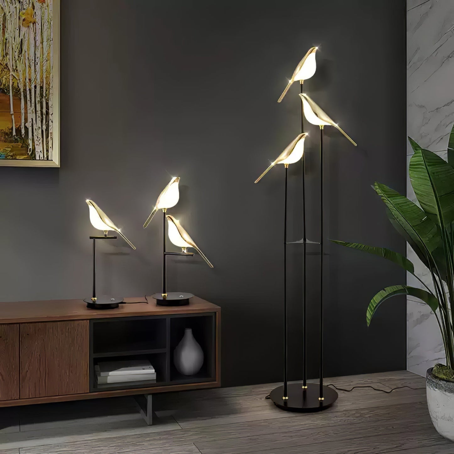 Lampe Magpie Perch - Élégance Naturelle, Design Moderne, LED Intégrée, Stehlampe ou Lampe de Table