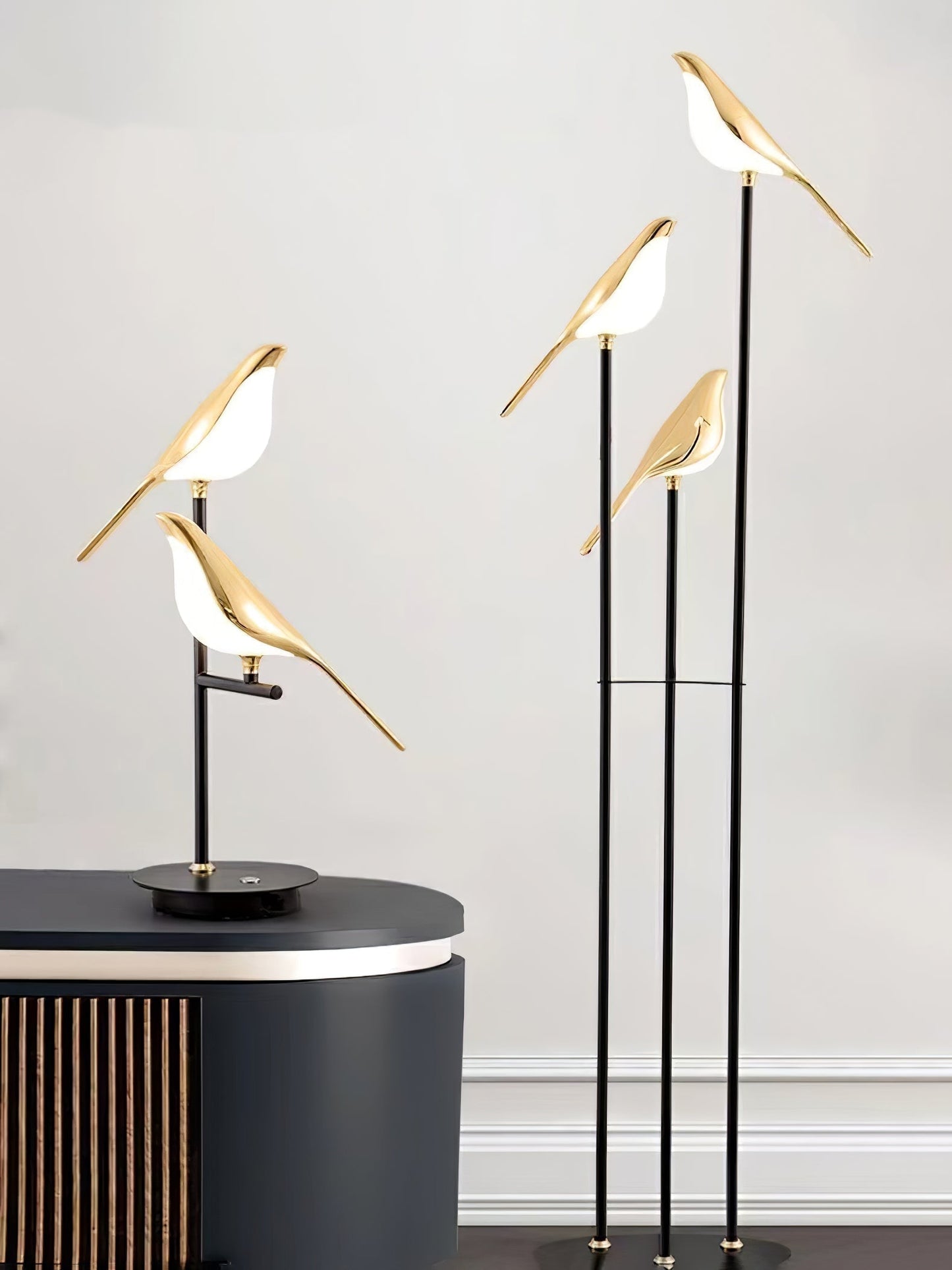Lampe Magpie Perch - Élégance Naturelle, Design Moderne, LED Intégrée, Stehlampe ou Lampe de Table