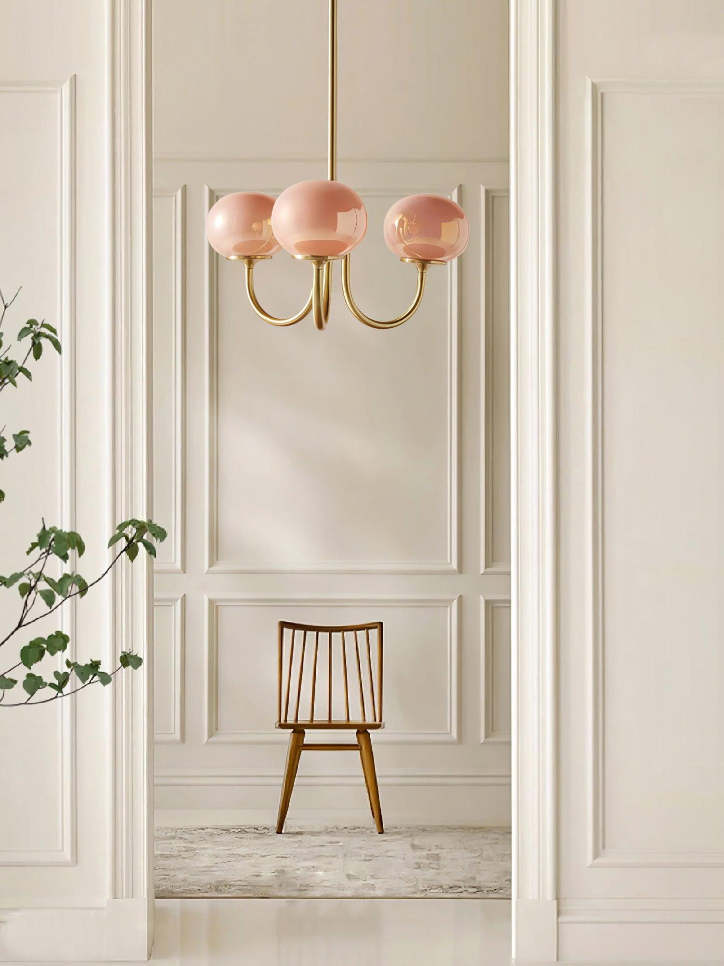 Plafonnier Moderne à 3 ou 5 Têtes - Fini Doré avec Abat-jours Roses en Verre