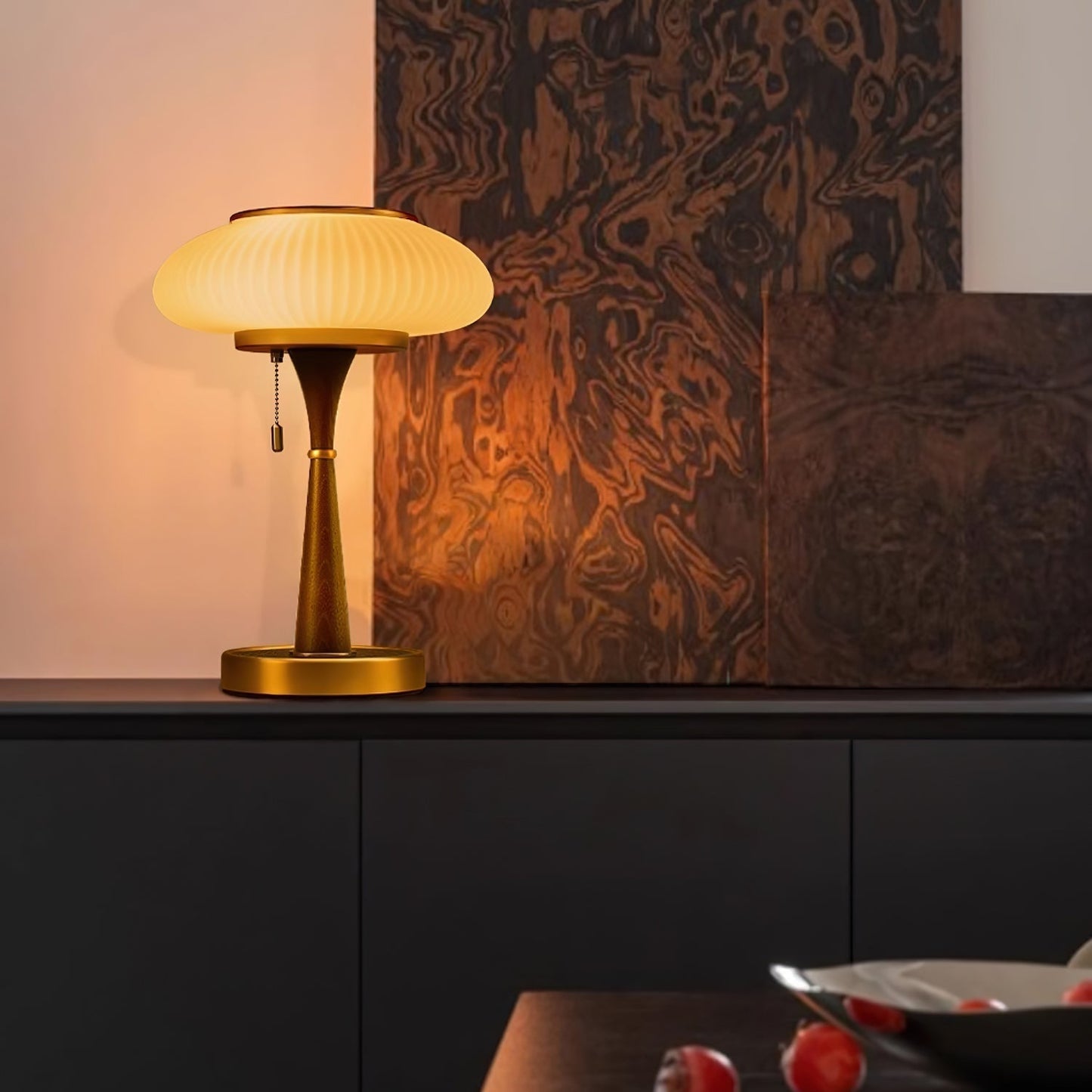 Lampe de Table Matsutake - Design Organique avec Base en Métal, Bois et Verre