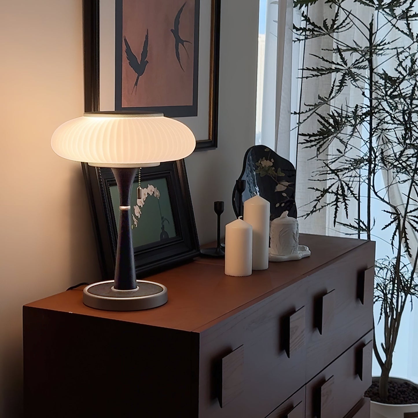 Lampe de Table Matsutake - Design Organique avec Base en Métal, Bois et Verre