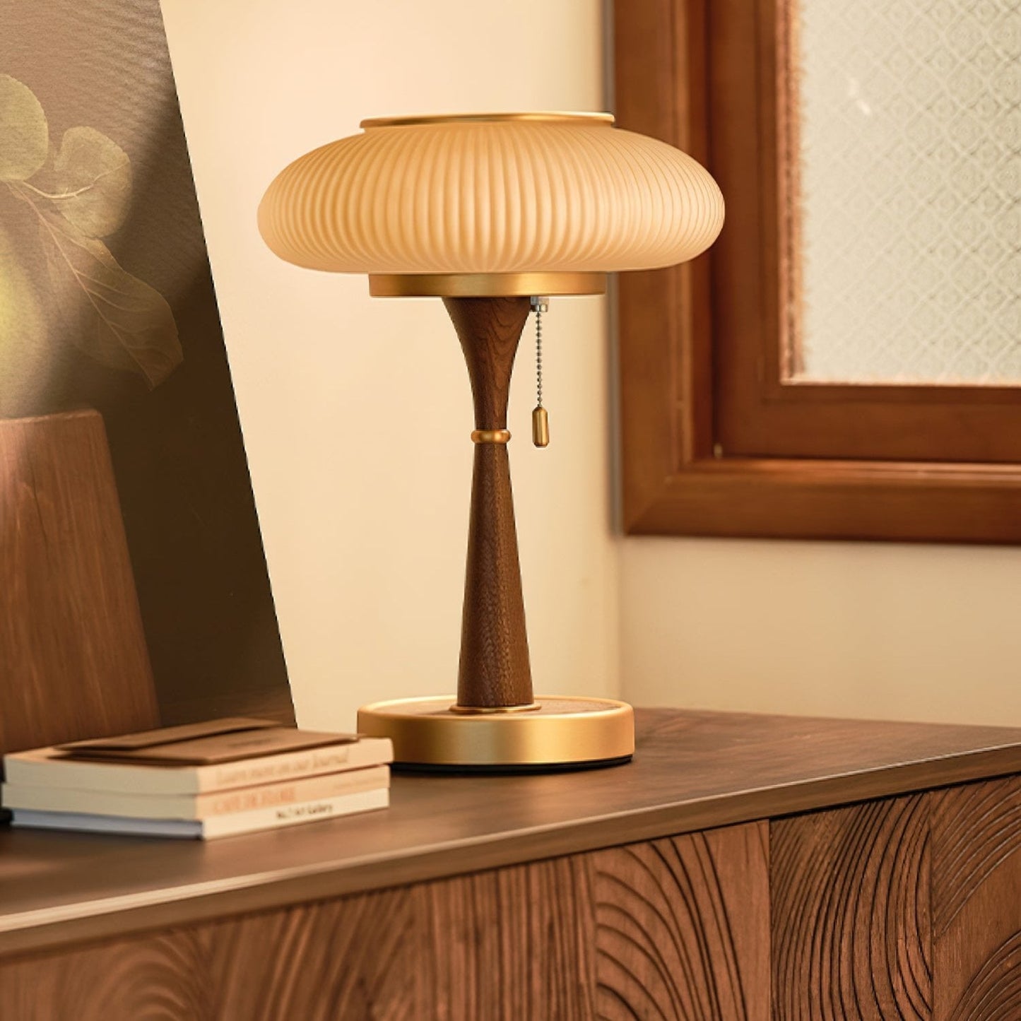 Lampe de Table Matsutake - Design Organique avec Base en Métal, Bois et Verre