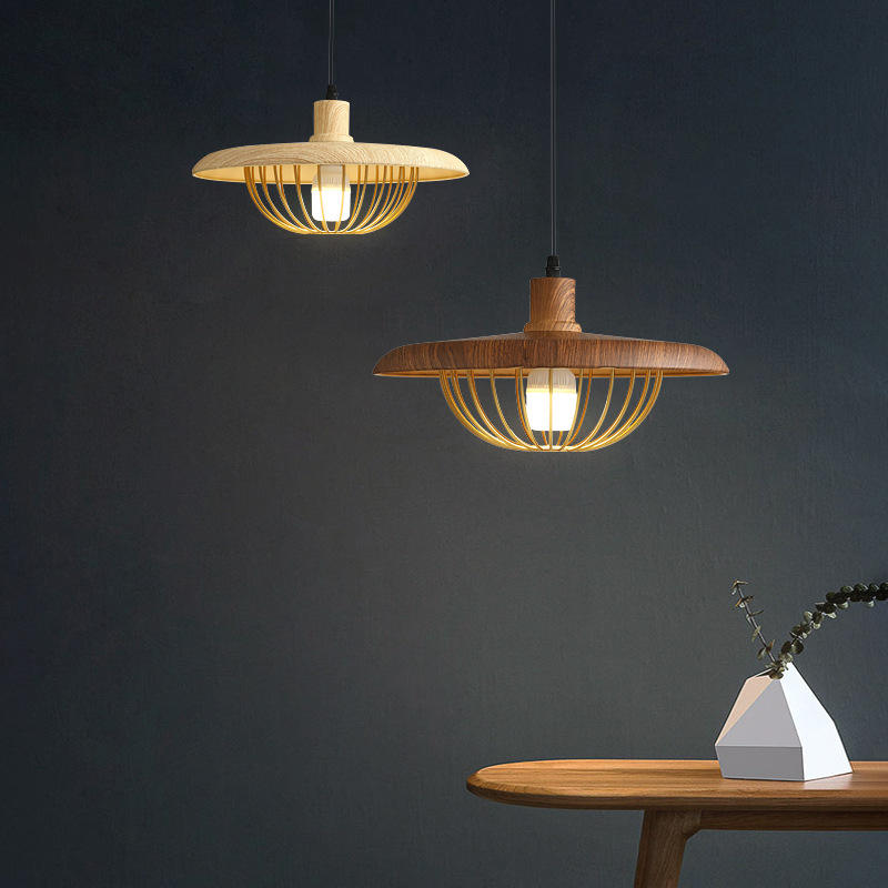 Suspension Imitation Bois - Lampe Suspendue au Style Nordique avec Détails Industriels