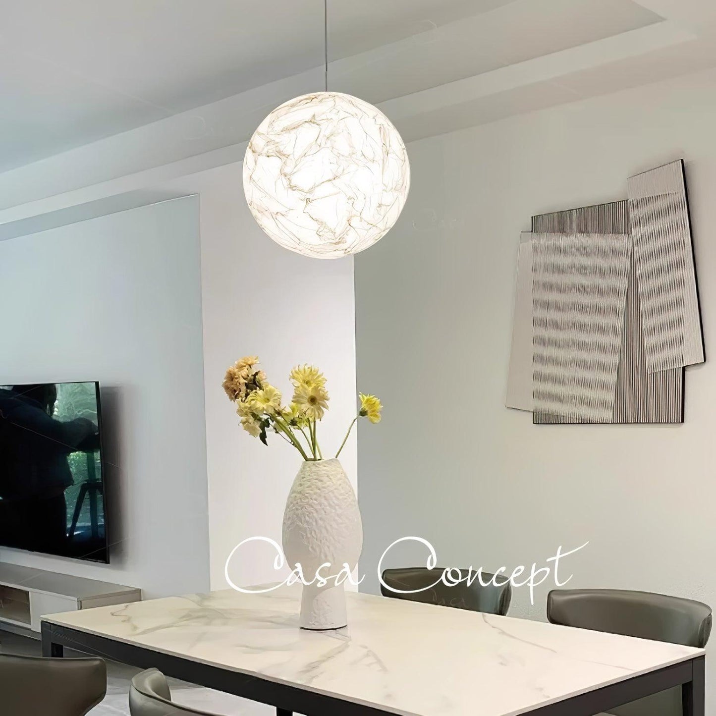 Suspension Mondseide en Soie Naturelle et Métal - Éclairage LED Élégant pour Salon et Chambre