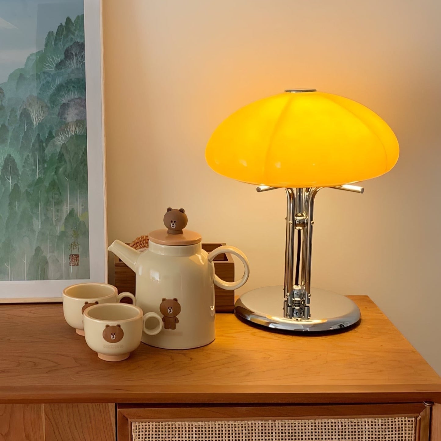 Lampe de Table Pilz Bauhaus – Design Moderne avec Abat-jour en Verre Amber