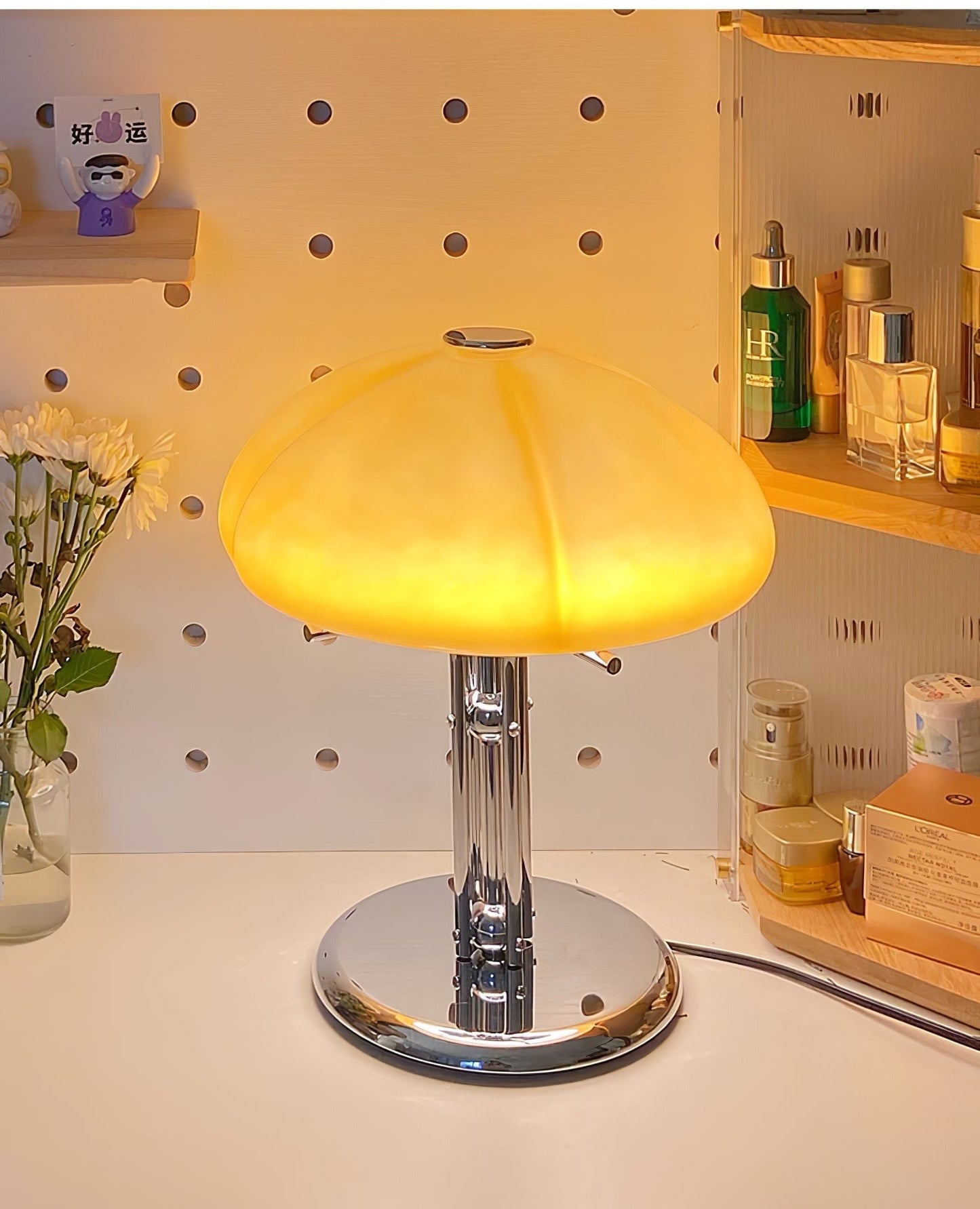 Lampe de Table Pilz Bauhaus – Design Moderne avec Abat-jour en Verre Amber