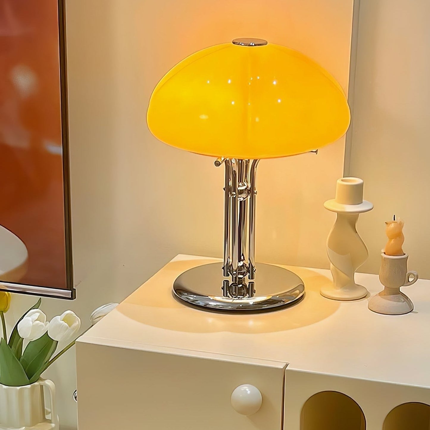 Lampe de Table Pilz Bauhaus – Design Moderne avec Abat-jour en Verre Amber