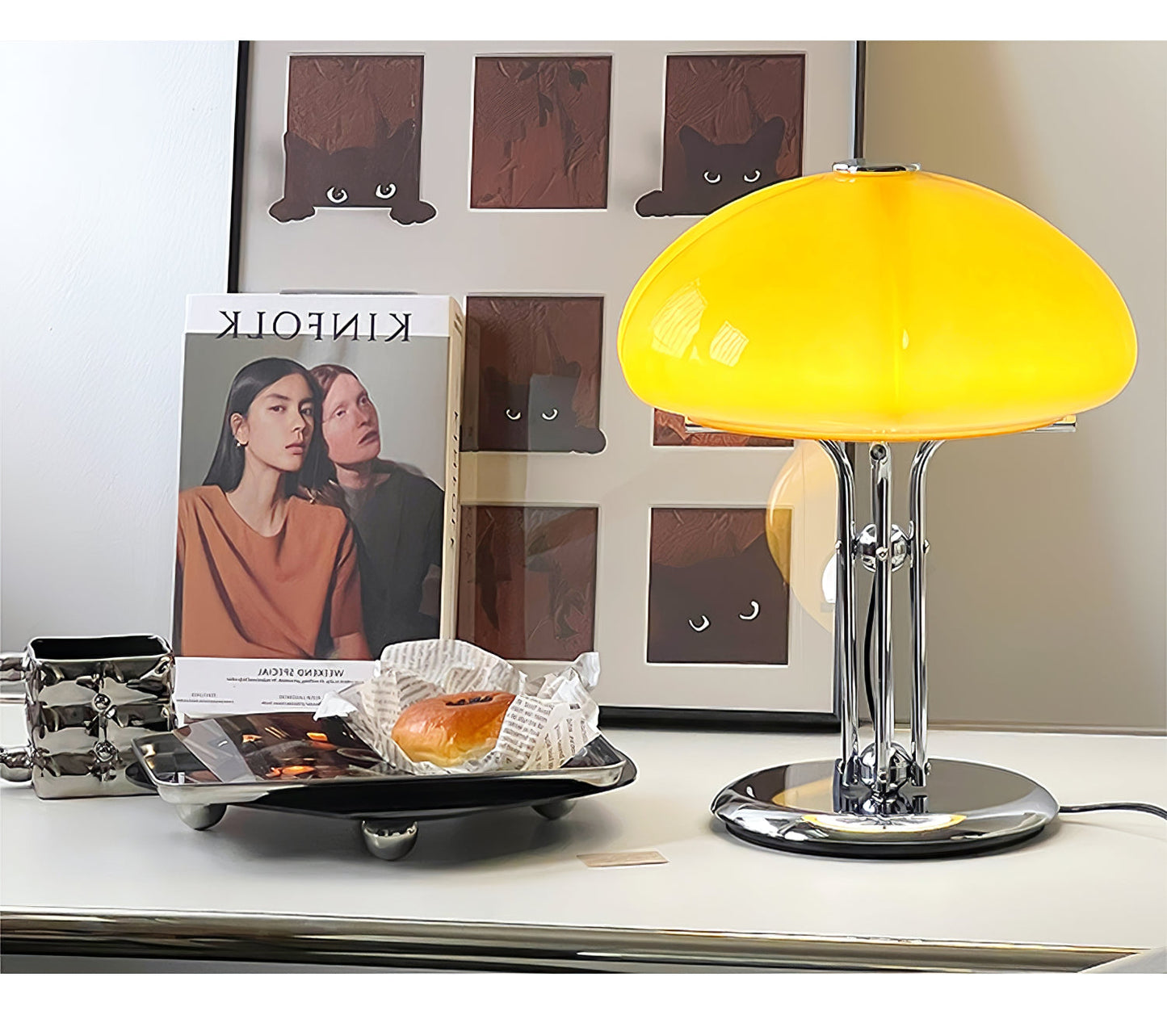 Lampe de Table Pilz Bauhaus – Design Moderne avec Abat-jour en Verre Amber
