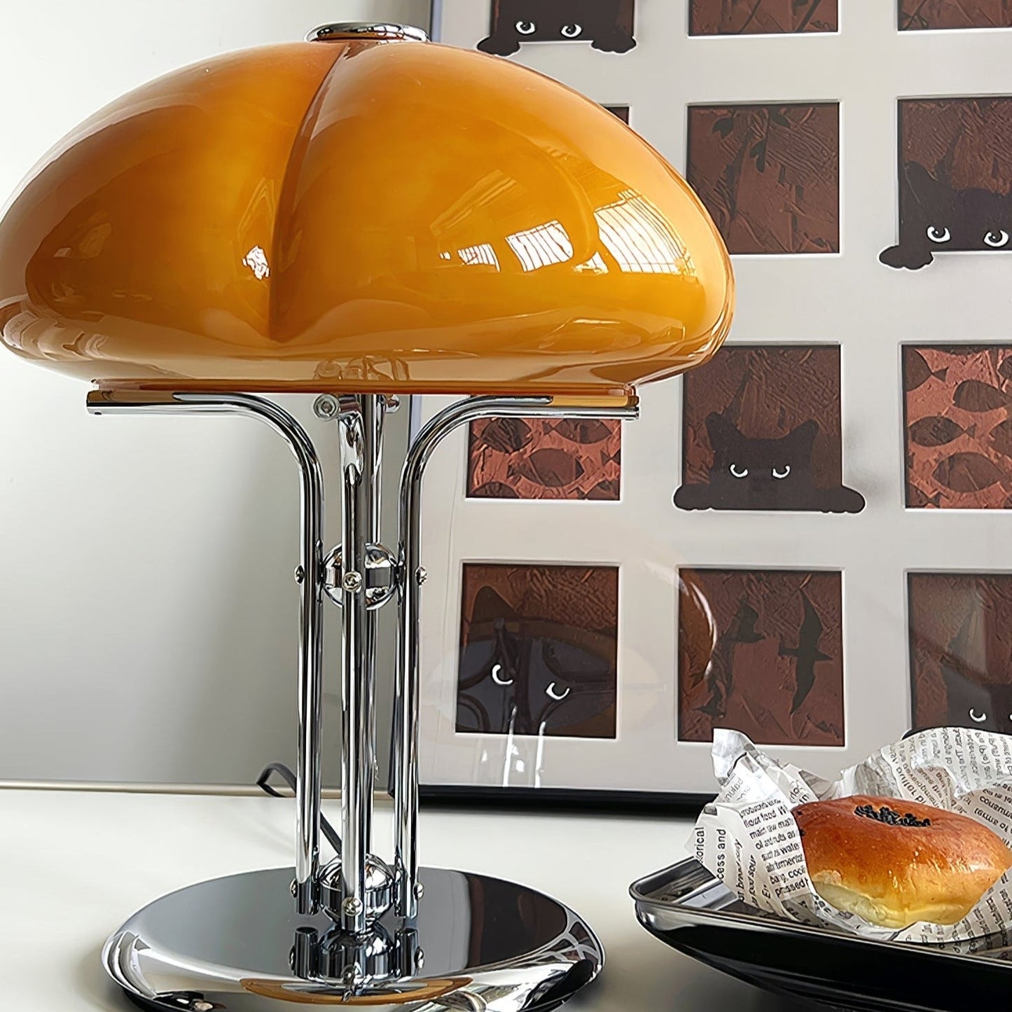 Lampe de Table Pilz Bauhaus – Design Moderne avec Abat-jour en Verre Amber