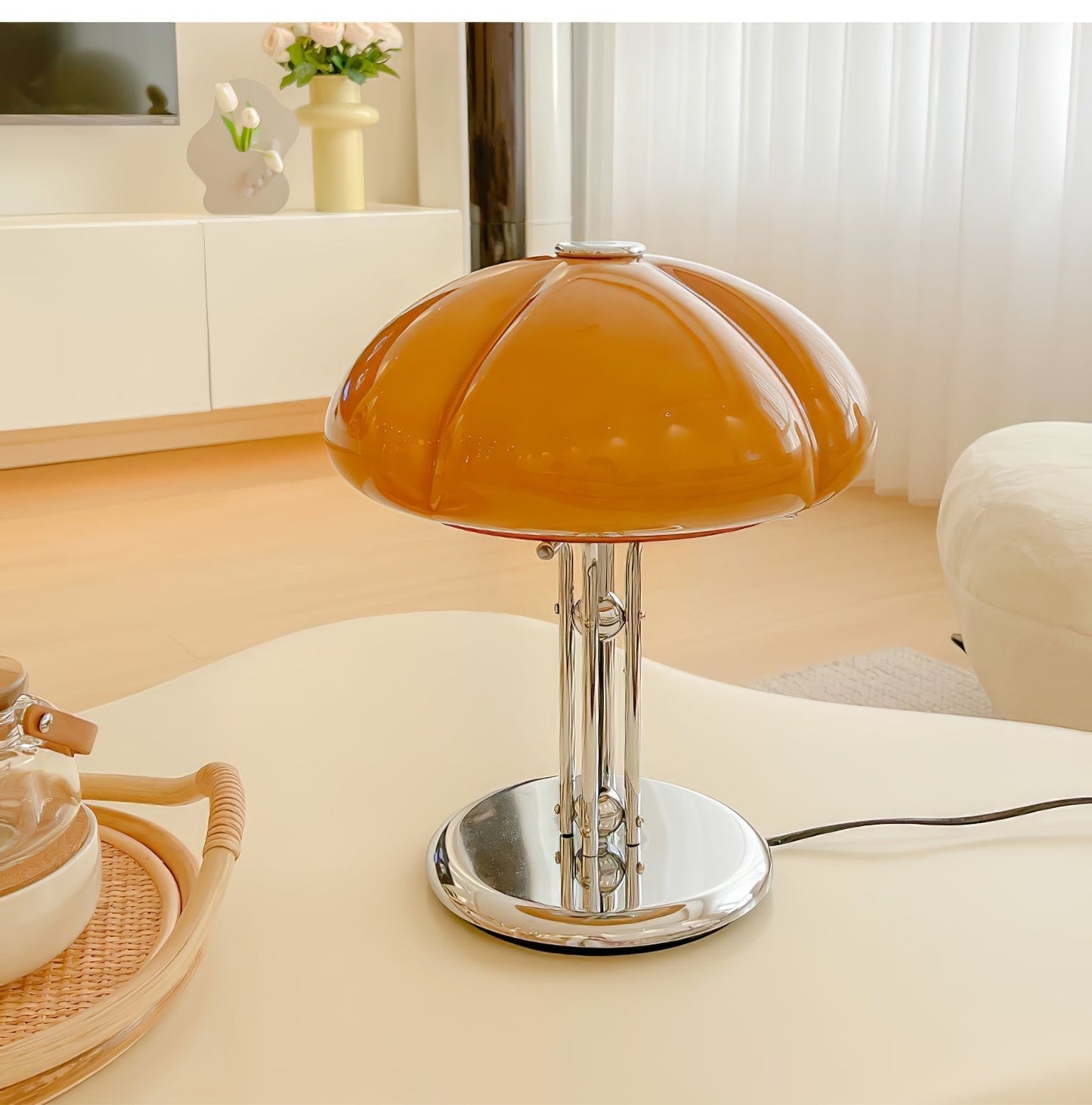 Lampe de Table Pilz Bauhaus – Design Moderne avec Abat-jour en Verre Amber