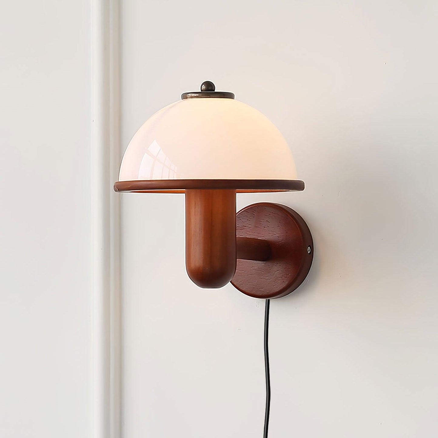 Lampe Murale Pilz en Bois – Élégante Lampe à Eiche avec Abat-jour Blanc
