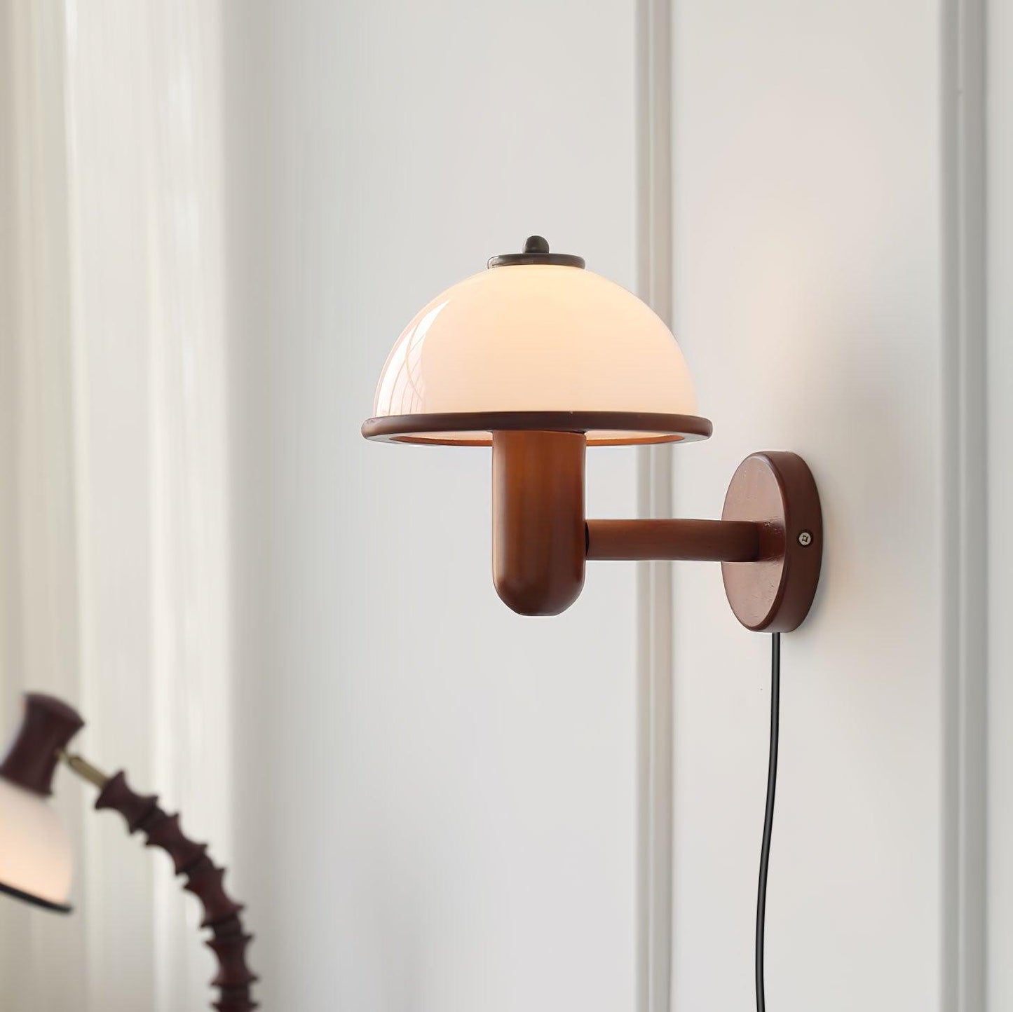 Lampe Murale Pilz en Bois – Élégante Lampe à Eiche avec Abat-jour Blanc