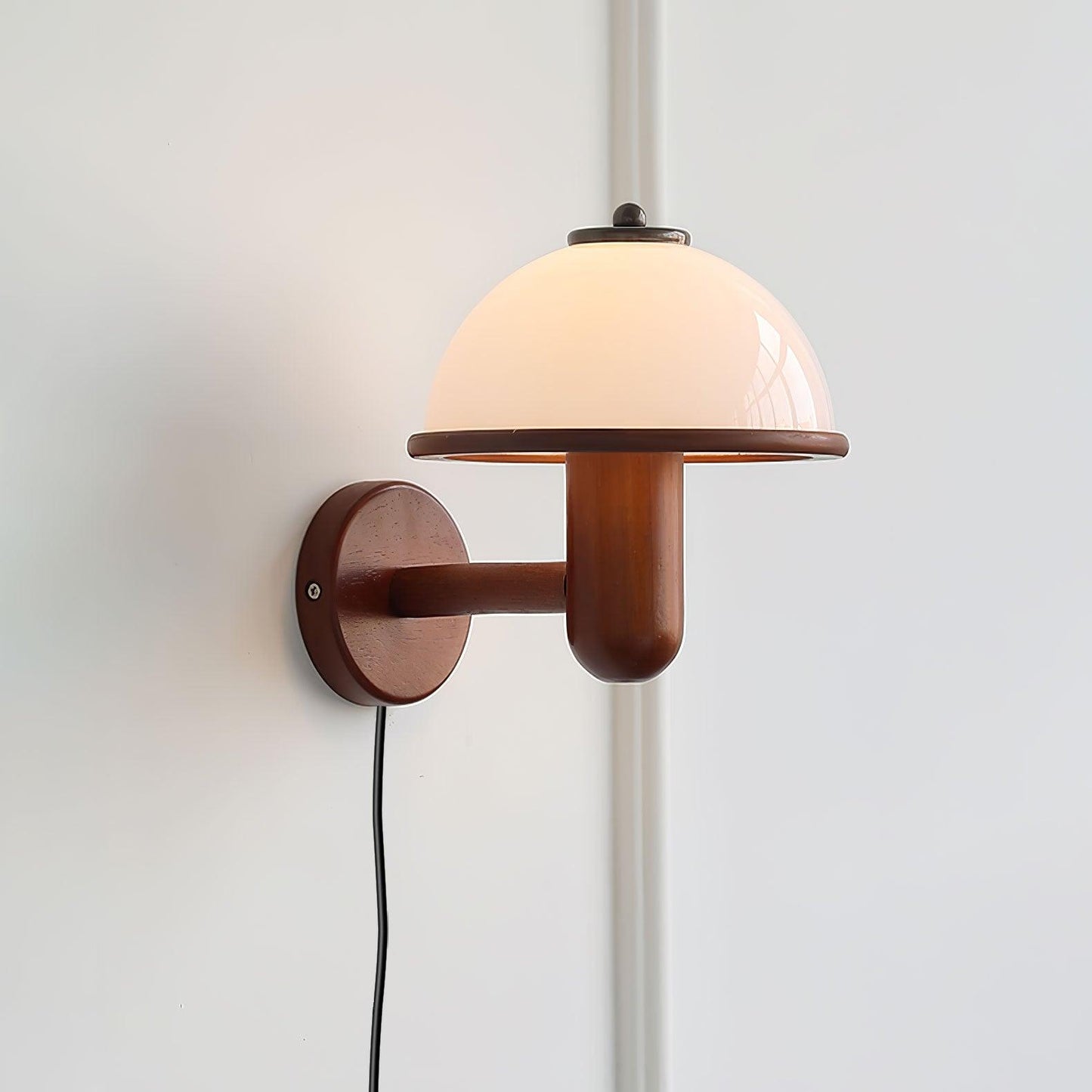 Lampe Murale Pilz en Bois – Élégante Lampe à Eiche avec Abat-jour Blanc