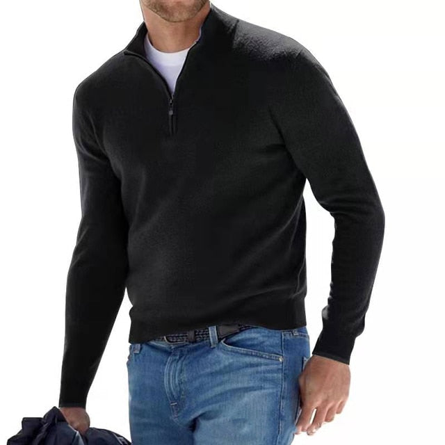 Pull Zippé Col V en Faux Mérinos pour Homme
