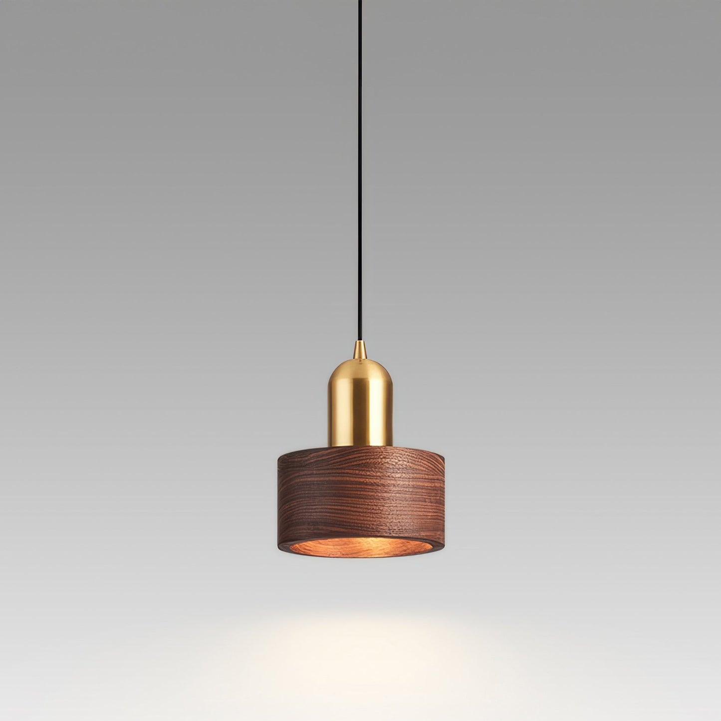 Suspension Cylinder – Lampe Moderne en Laiton et Bois avec Éclairage LED