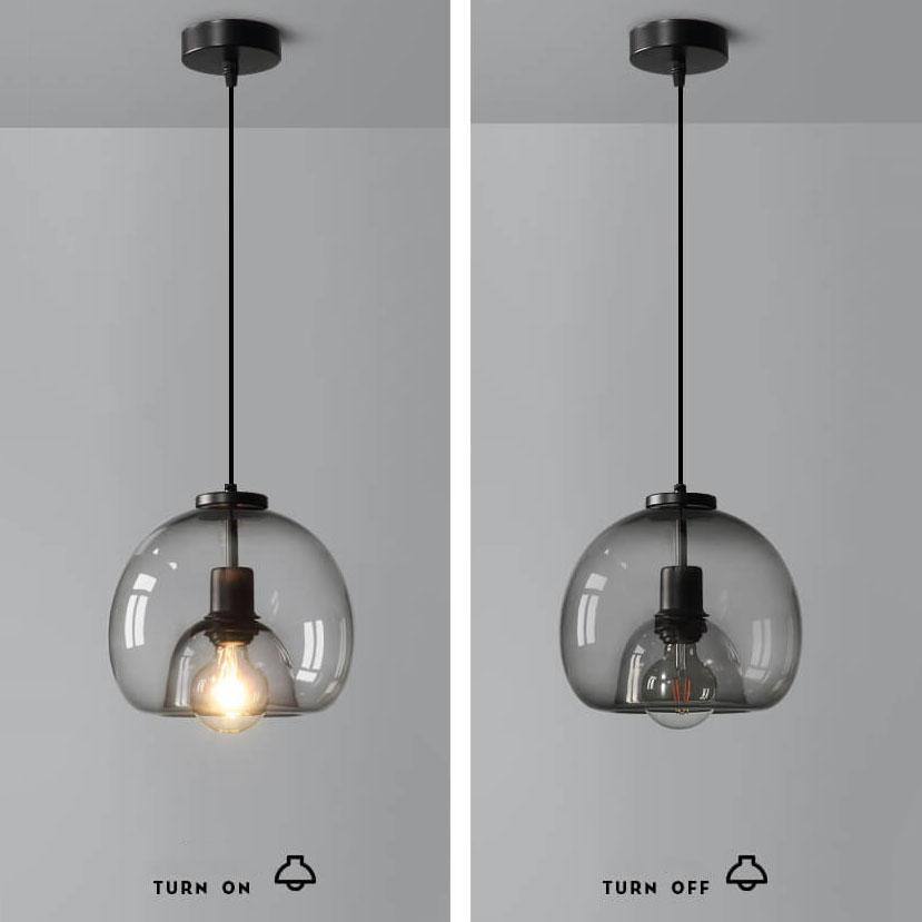 Suspension en Verre Soufflé Gris - Lampe Moderne avec Hauteur Réglable