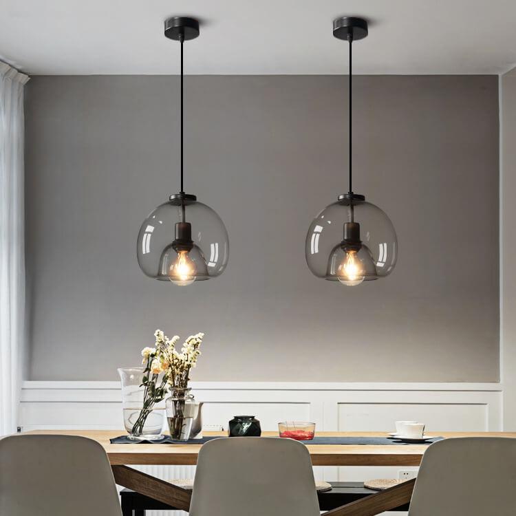 Suspension en Verre Soufflé Gris - Lampe Moderne avec Hauteur Réglable