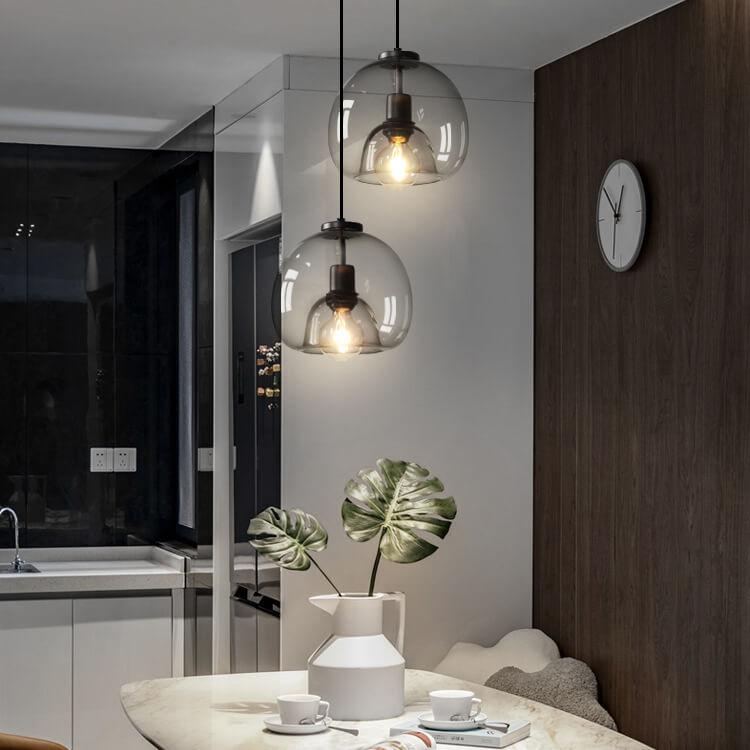 Suspension en Verre Soufflé Gris - Lampe Moderne avec Hauteur Réglable