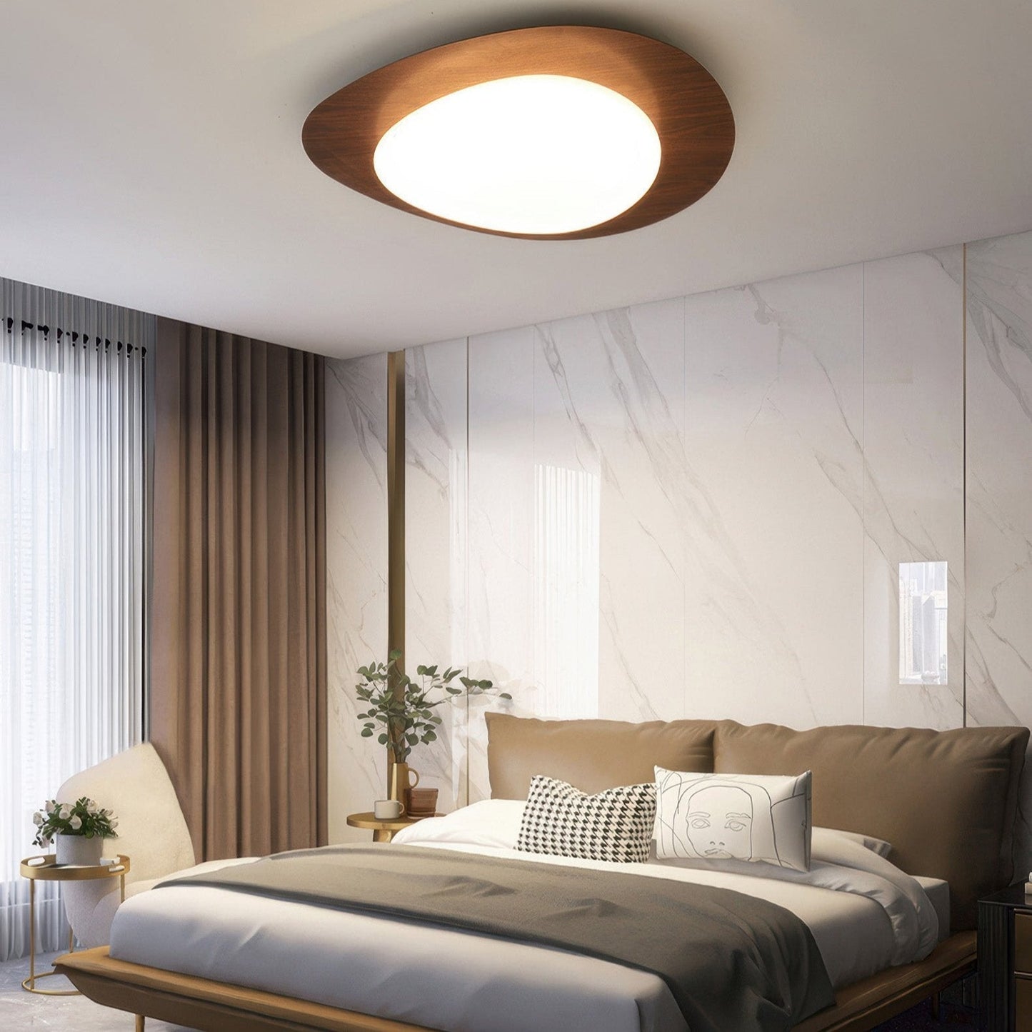Plafonnier Scandinavian Pebble avec Grain de Bois - Design Minimaliste et LED Intégrée