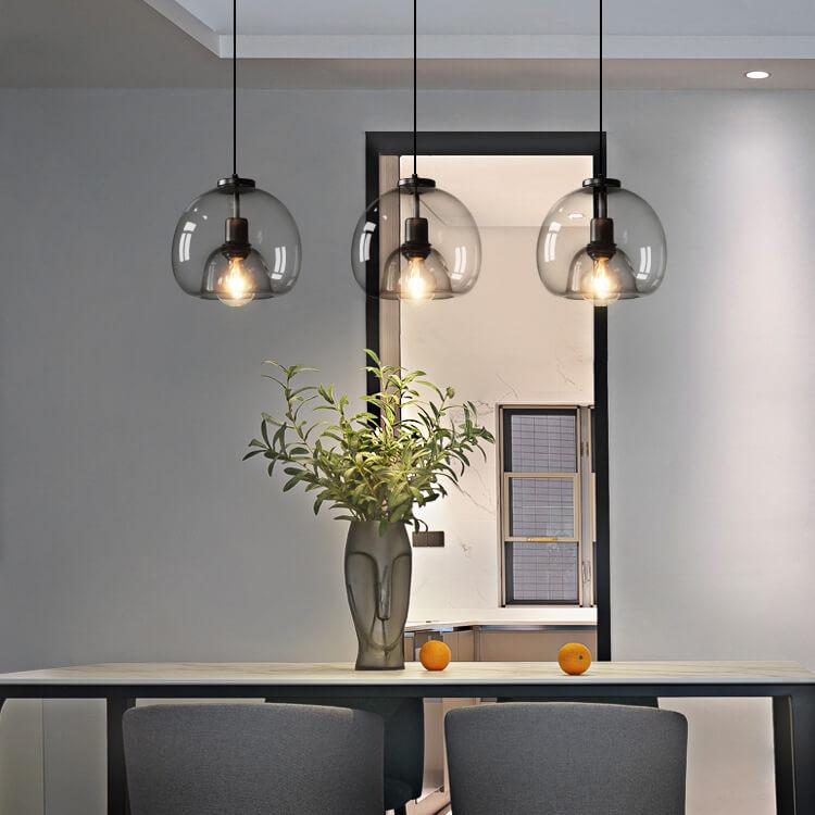 Suspension en Verre Soufflé Gris - Lampe Moderne avec Hauteur Réglable