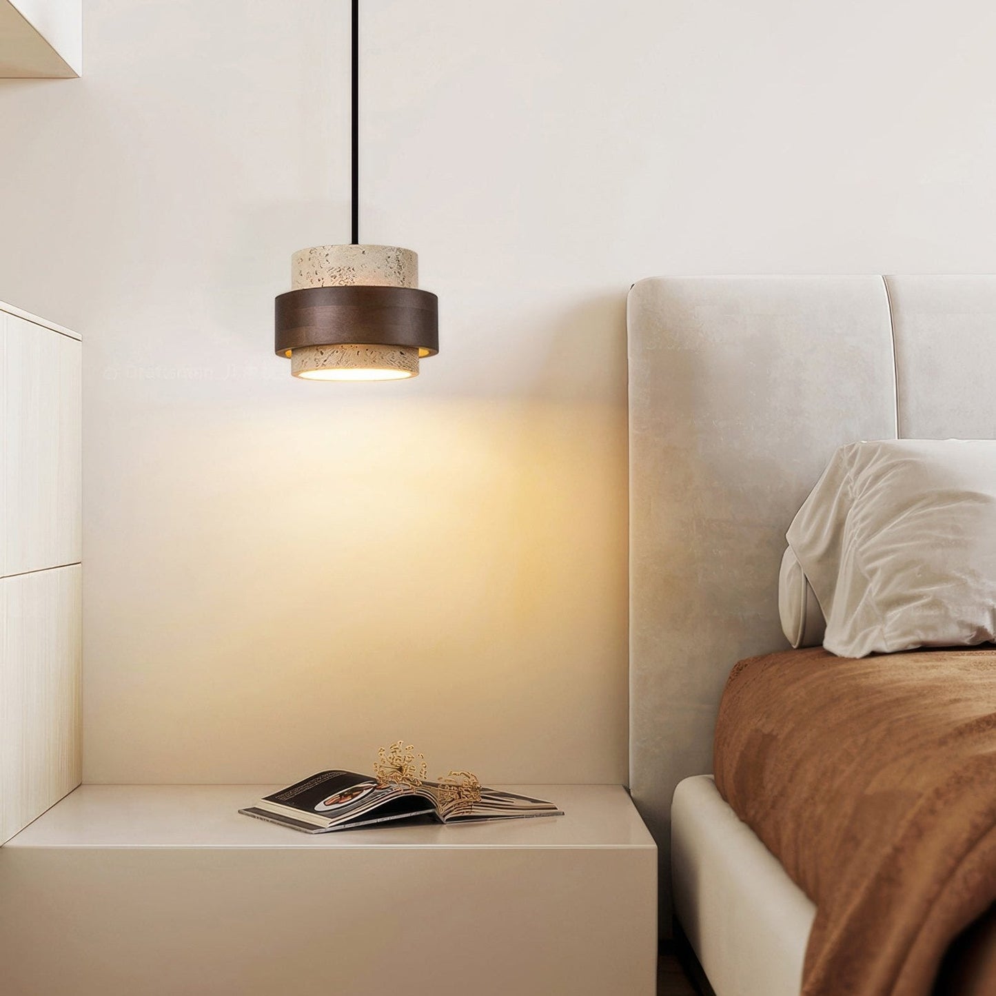 Lampe de Chevet Ascend Retro Wabi-Sabi – Élégance Minimaliste avec Travertin et Bois