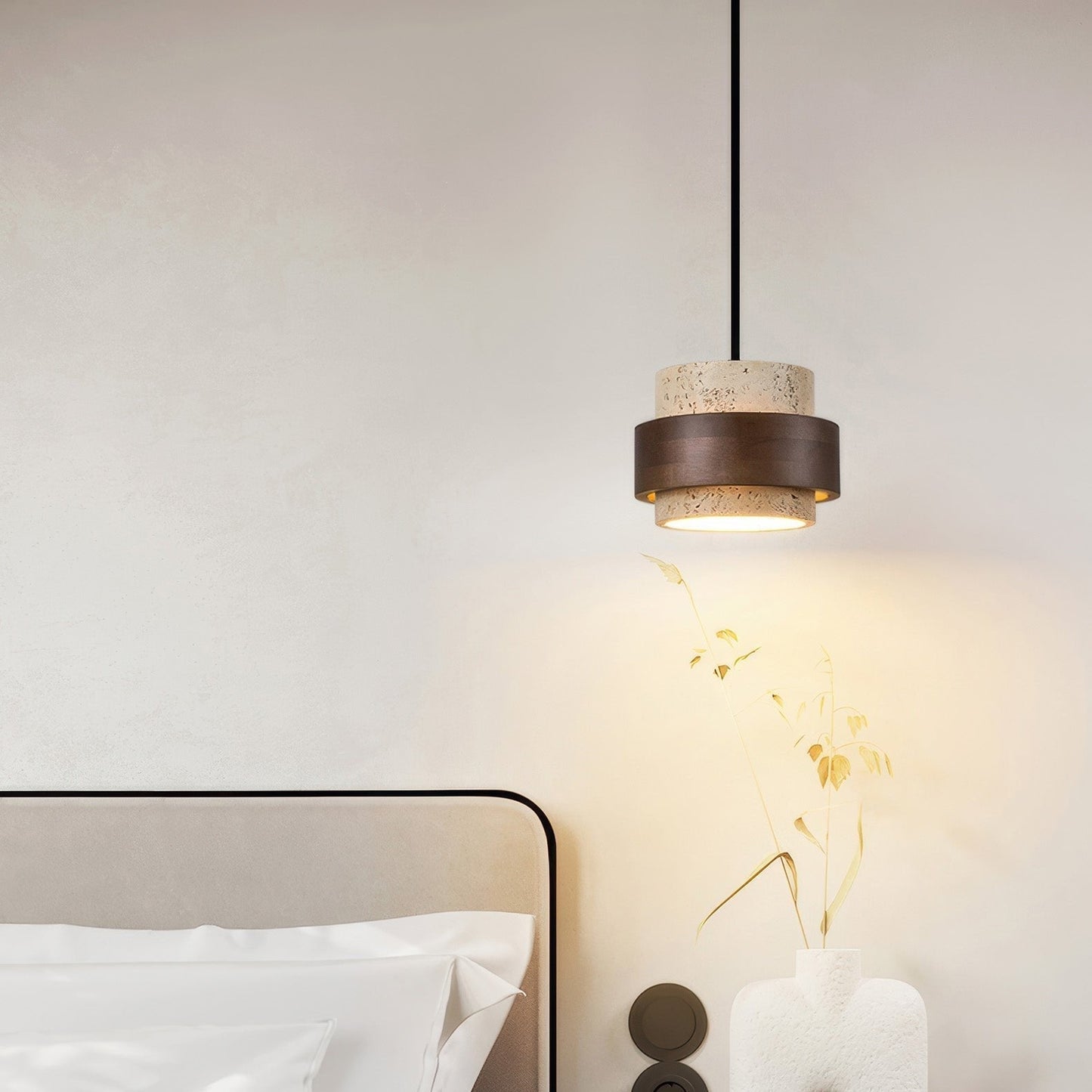 Lampe de Chevet Ascend Retro Wabi-Sabi – Élégance Minimaliste avec Travertin et Bois