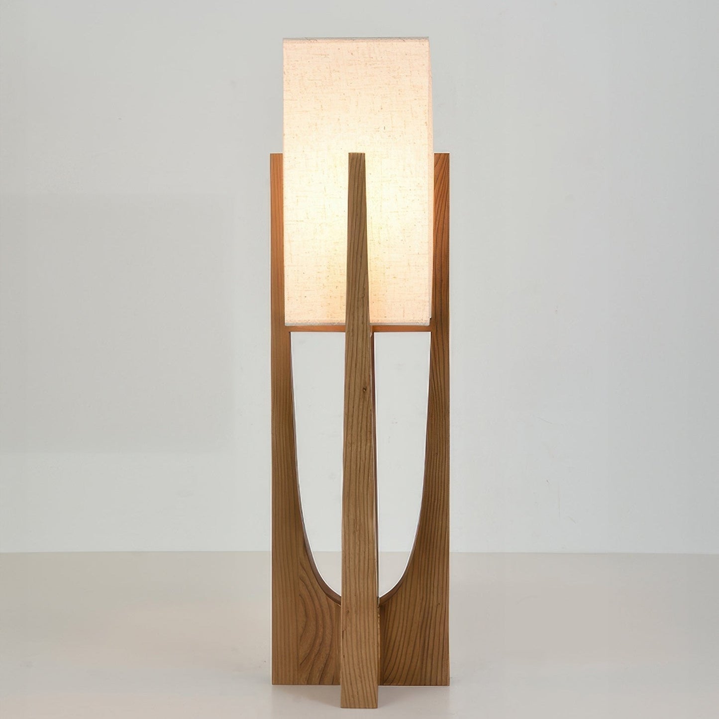 Lampe Sur Pied Japonaise en Bois de Noyer - Éclairage LED avec Abat-jour en Coton et Lin, Douille E27