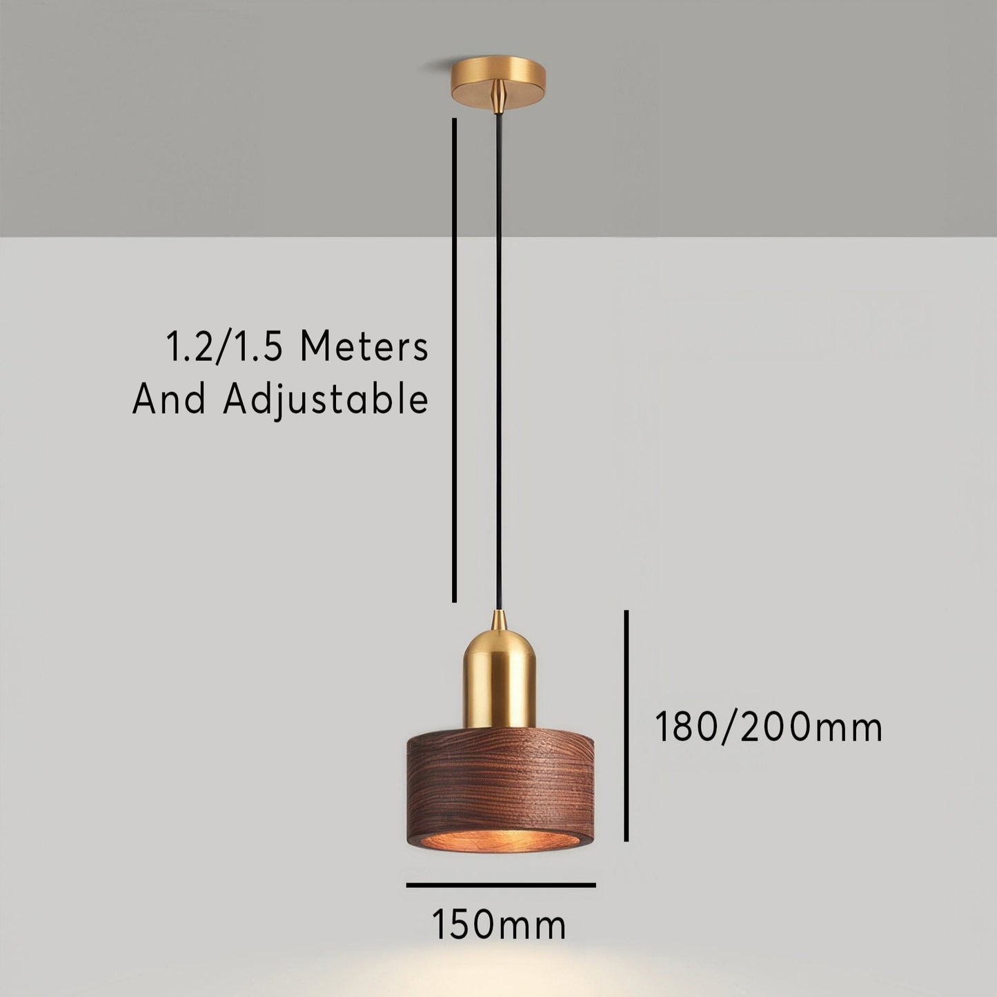 Suspension Cylinder – Lampe Moderne en Laiton et Bois avec Éclairage LED