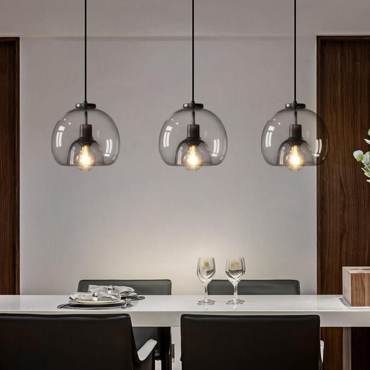 Suspension en Verre Soufflé Gris - Lampe Moderne avec Hauteur Réglable