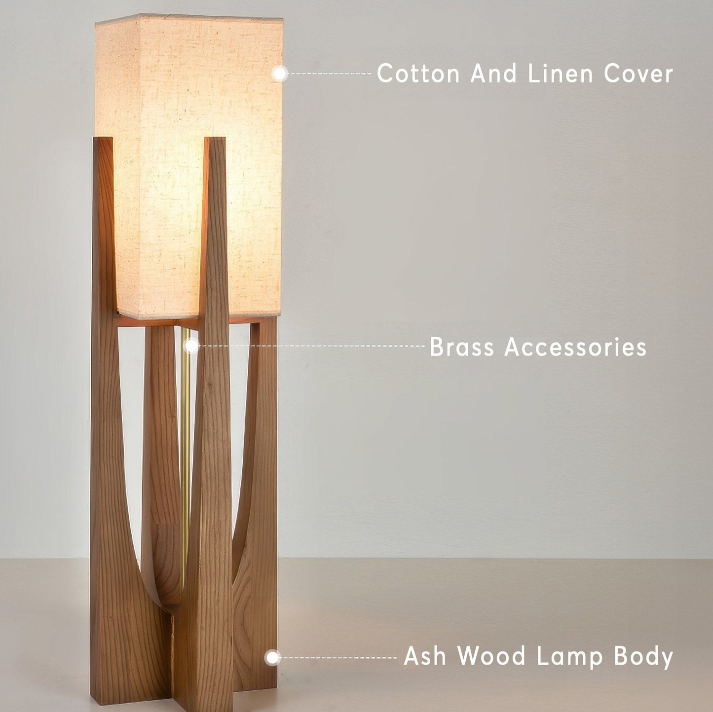 Lampe Sur Pied Japonaise en Bois de Noyer - Éclairage LED avec Abat-jour en Coton et Lin, Douille E27