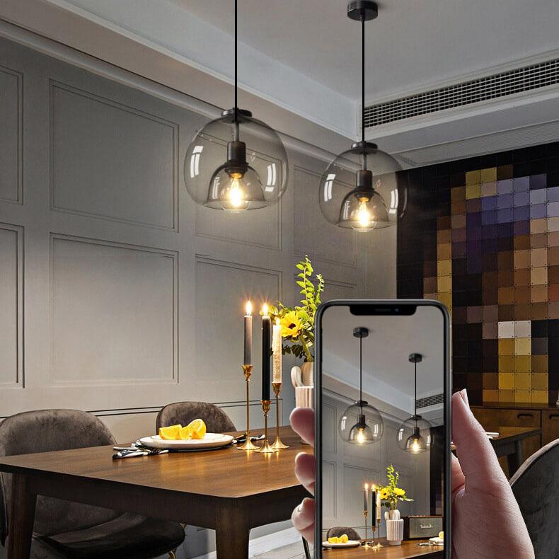 Suspension en Verre Soufflé Gris - Lampe Moderne avec Hauteur Réglable