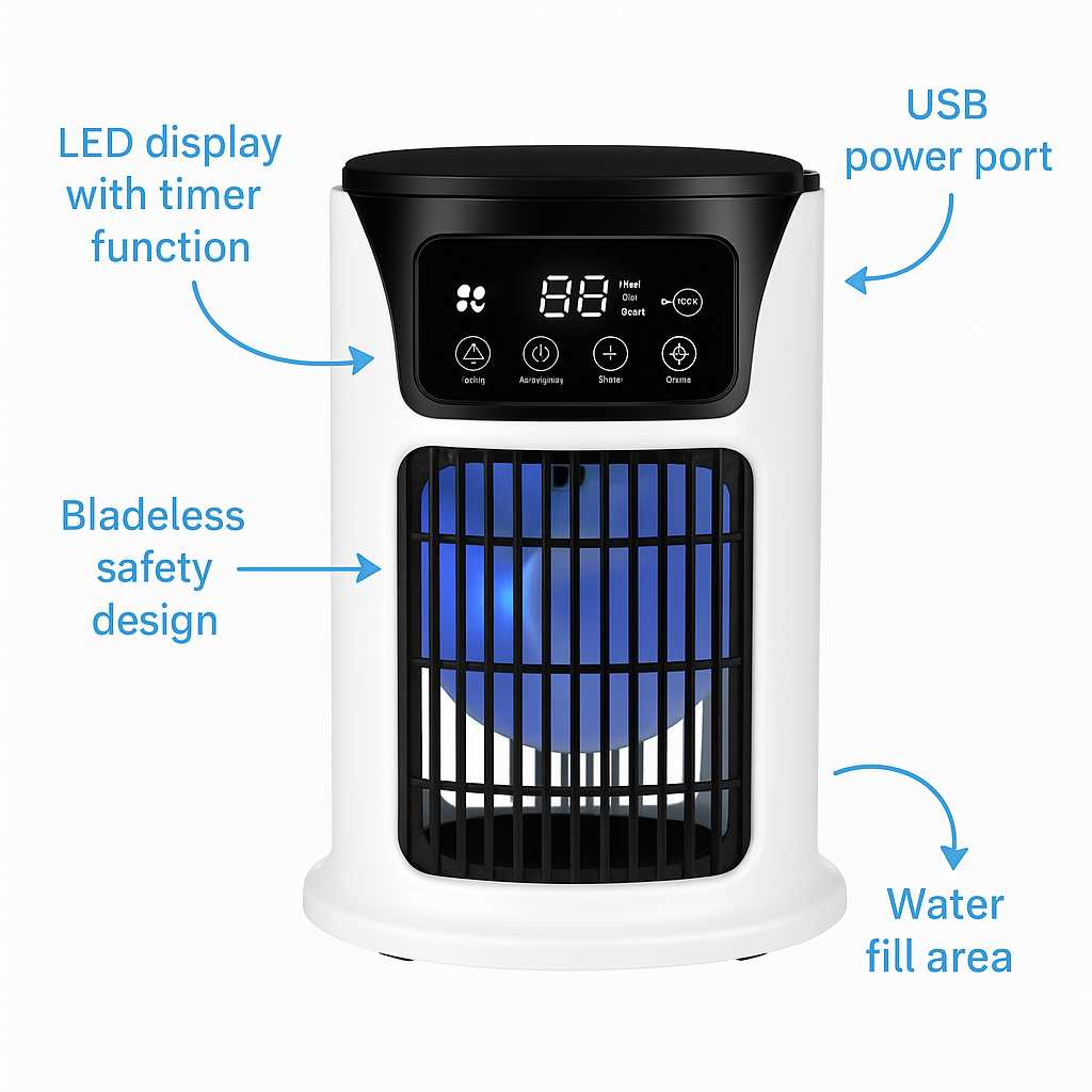 Climatiseur Mobile Sans Conduit BoreaCool – Refroidisseur d’Air Silencieux et Économe, 5-en-1