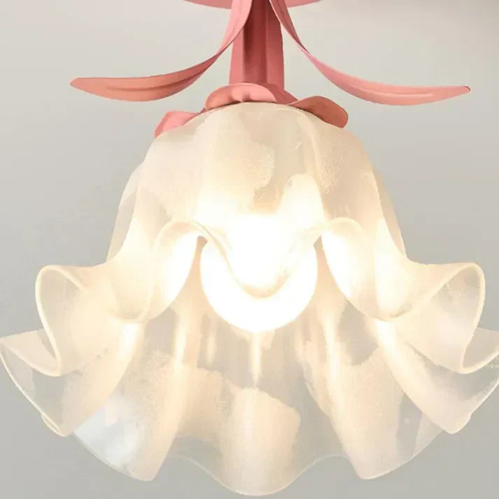 Plafonnier French Tiffany Mini Fleur - Lampe en Verre et Fer au Design Vintage