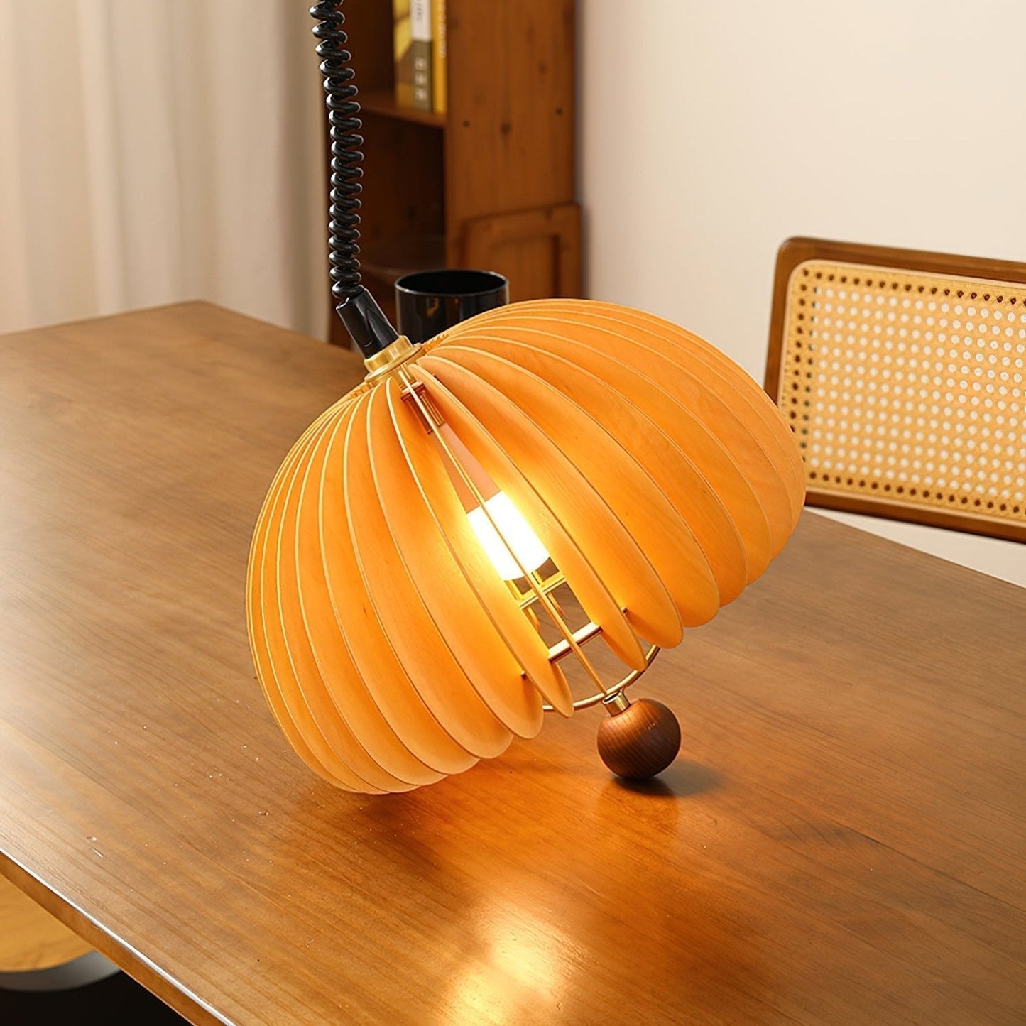 Suspension Pumpkin Réglable – Lampe Pendante en Métal et Bois, Design Naturel