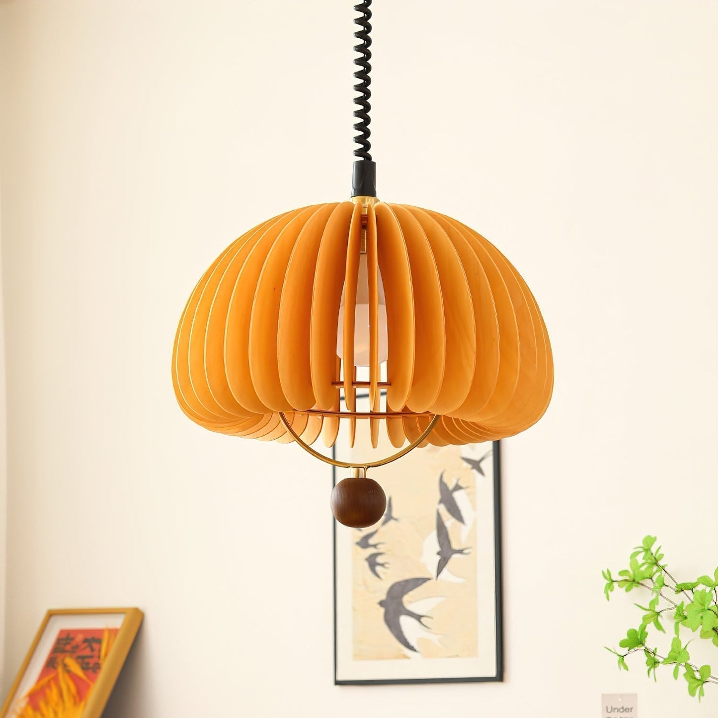 Suspension Pumpkin Réglable – Lampe Pendante en Métal et Bois, Design Naturel