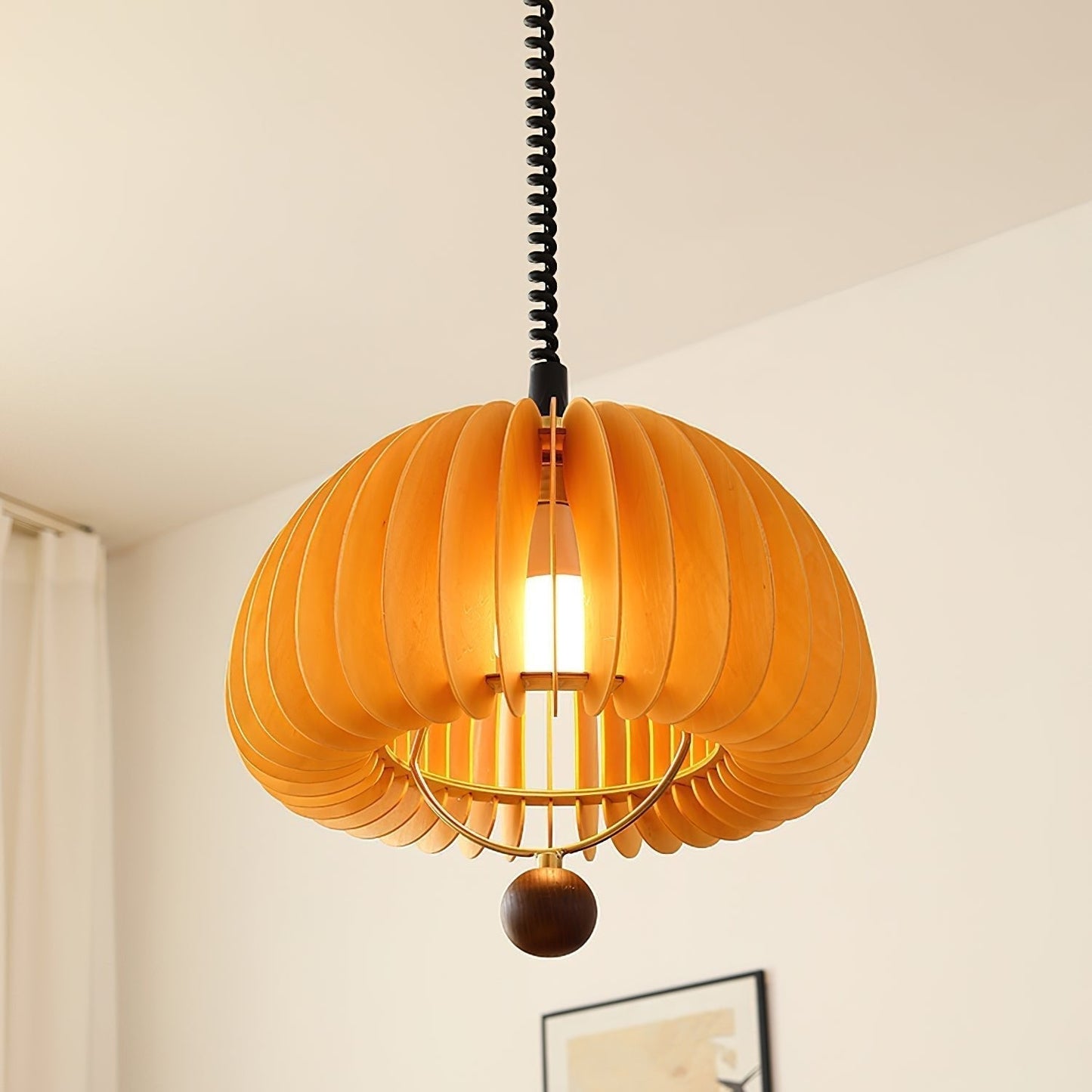 Suspension Pumpkin Réglable – Lampe Pendante en Métal et Bois, Design Naturel