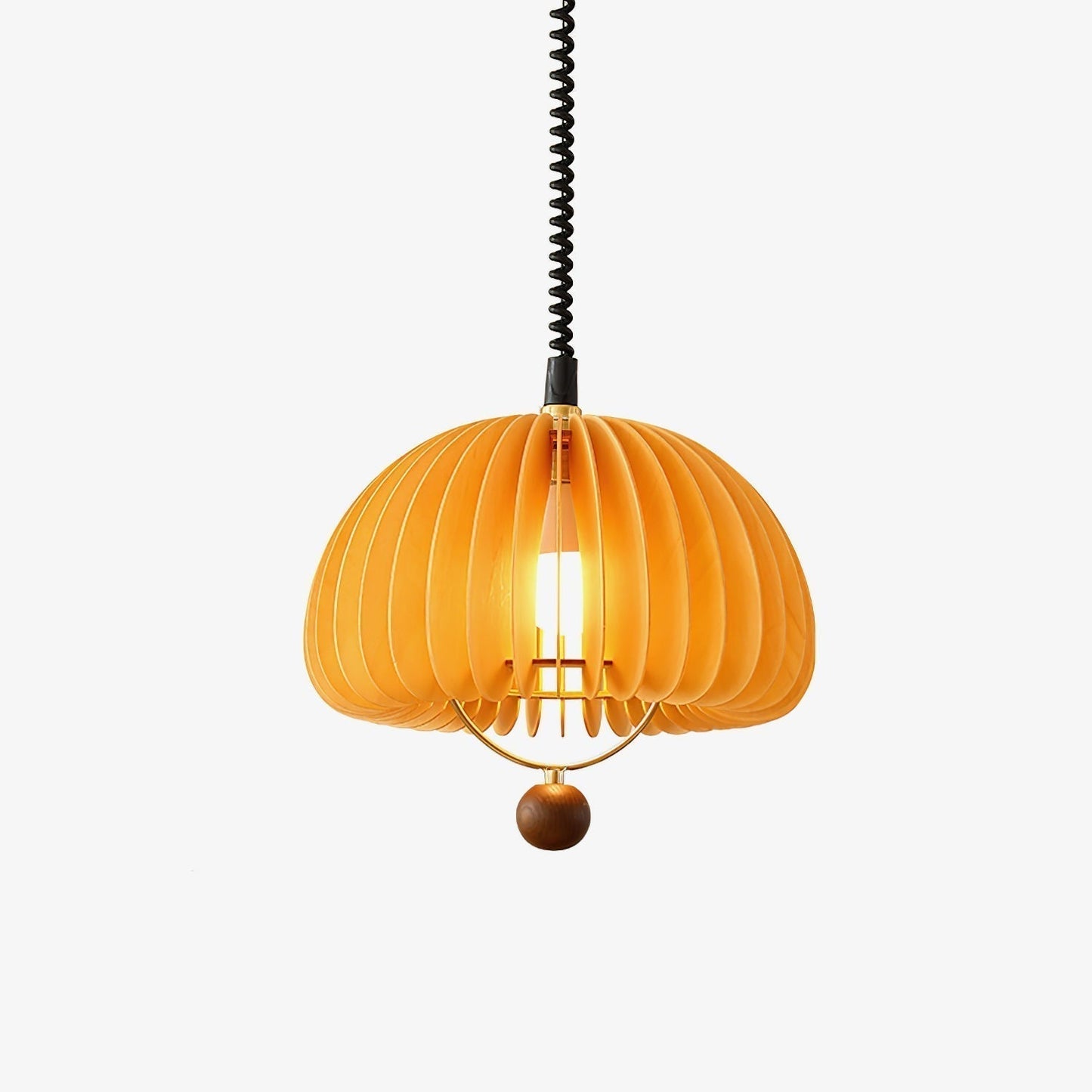 Suspension Pumpkin Réglable – Lampe Pendante en Métal et Bois, Design Naturel