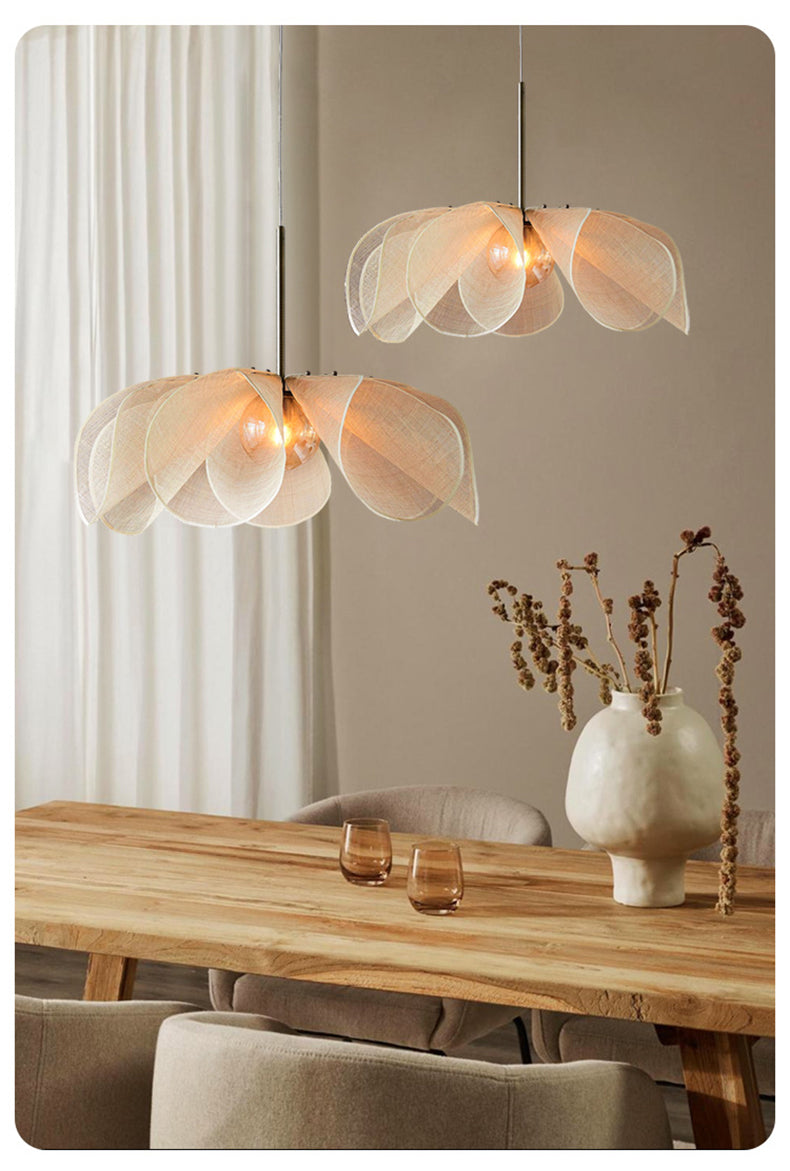 Lampe Japandi Fleur - Suspension Élégante en Tissu avec Ampoule LED E27