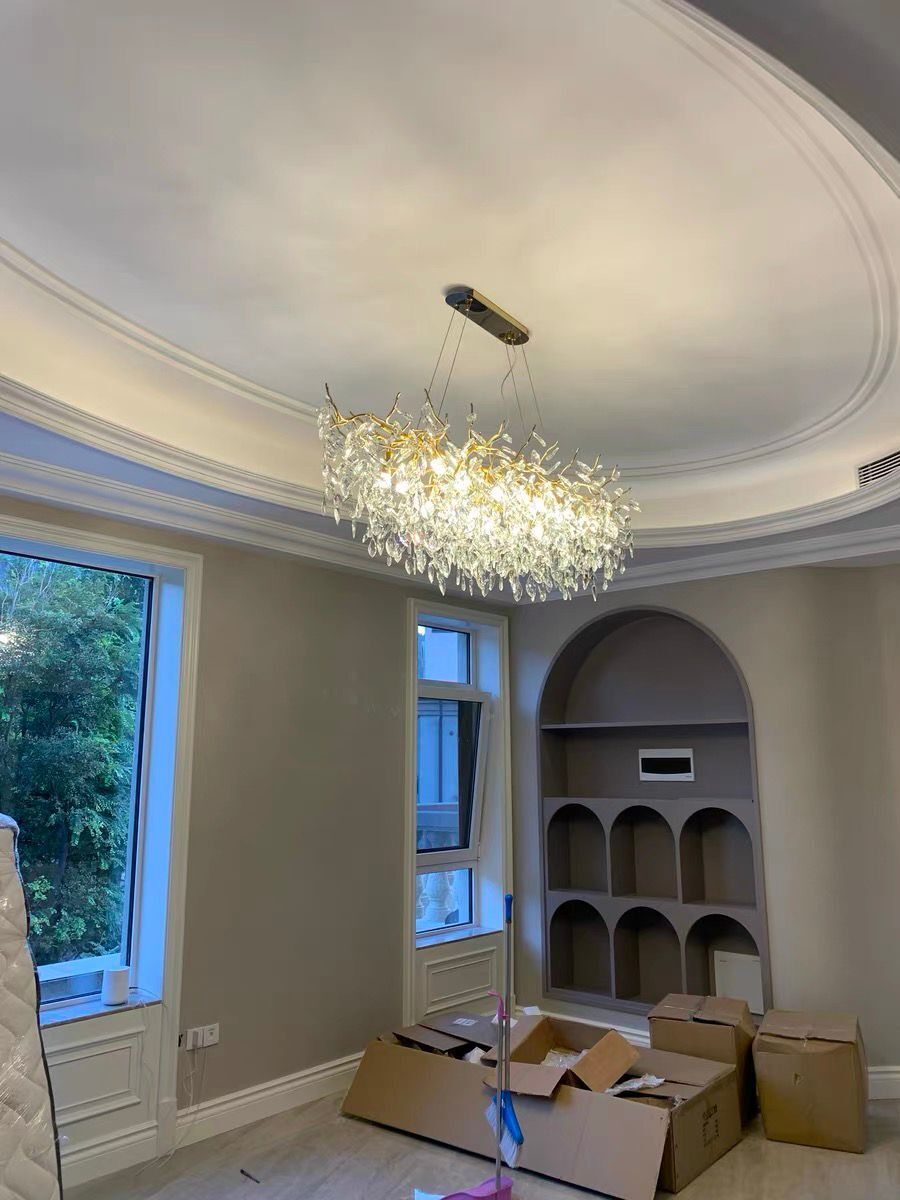 Lustre en Cristal Style Branché Français – Lustre Élégant en Aluminium et Cristal pour Salon et Salle à Manger