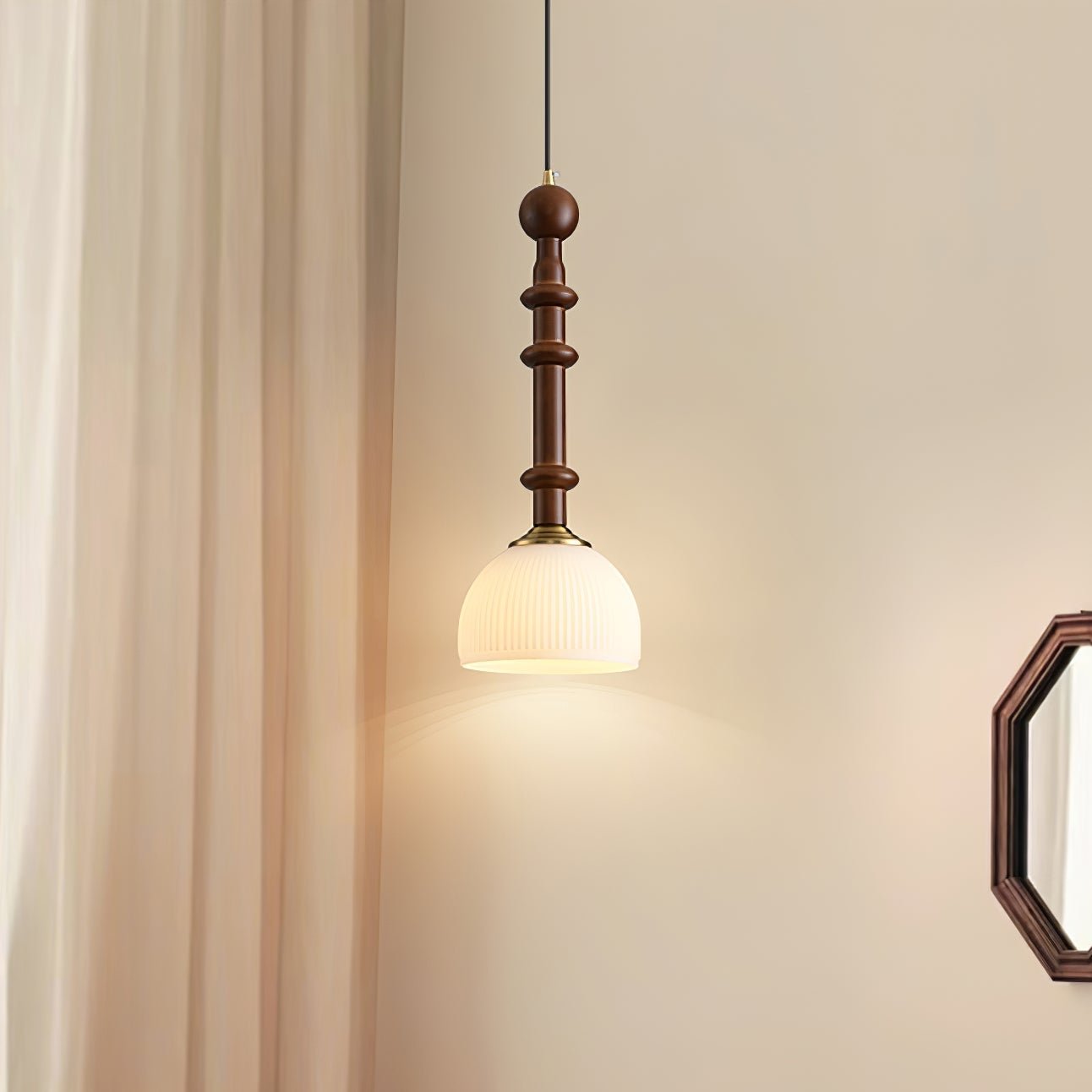 Suspension Roma - Design Romain Élégant en Bois, Métal et Verre - Éclairage Vintage avec Ampoules LED