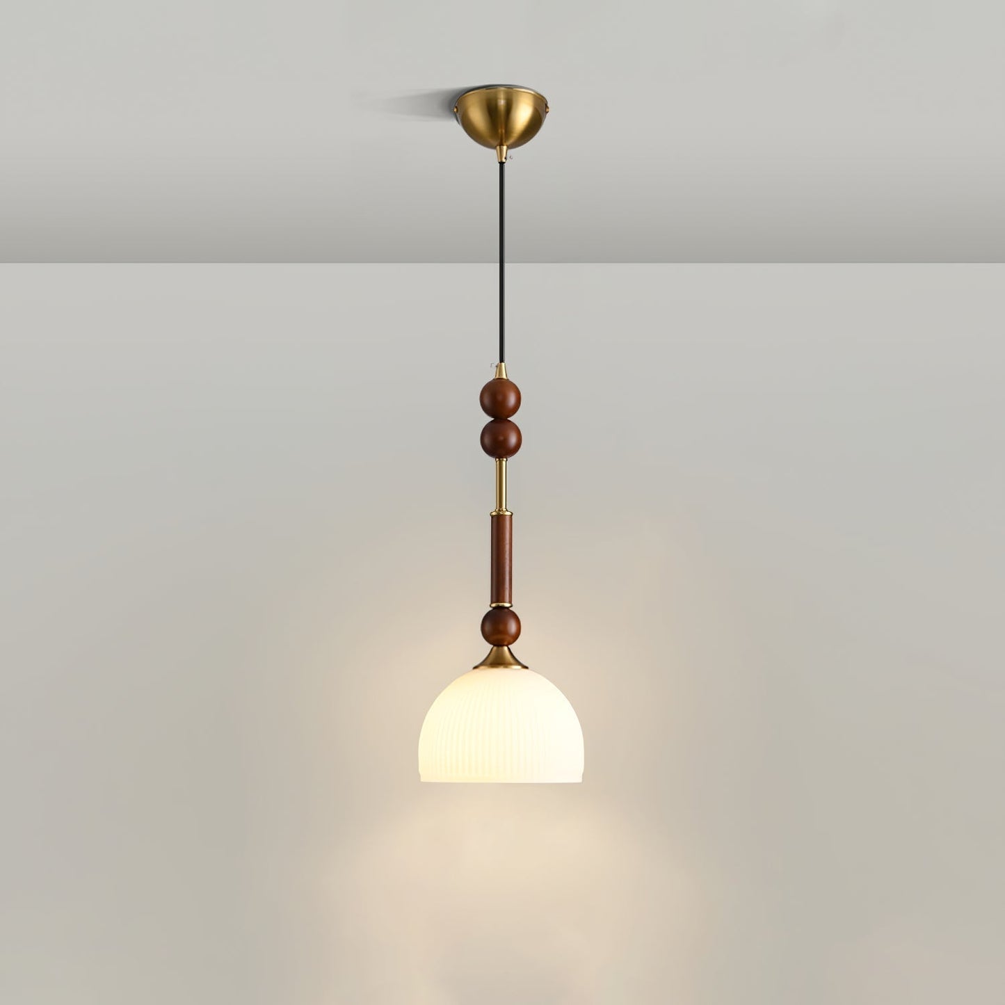 Suspension Roma - Design Romain Élégant en Bois, Métal et Verre - Éclairage Vintage avec Ampoules LED