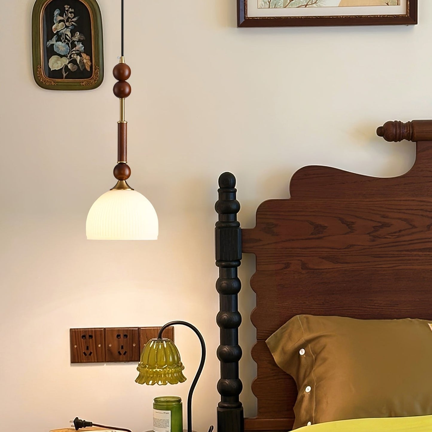 Suspension Roma - Design Romain Élégant en Bois, Métal et Verre - Éclairage Vintage avec Ampoules LED