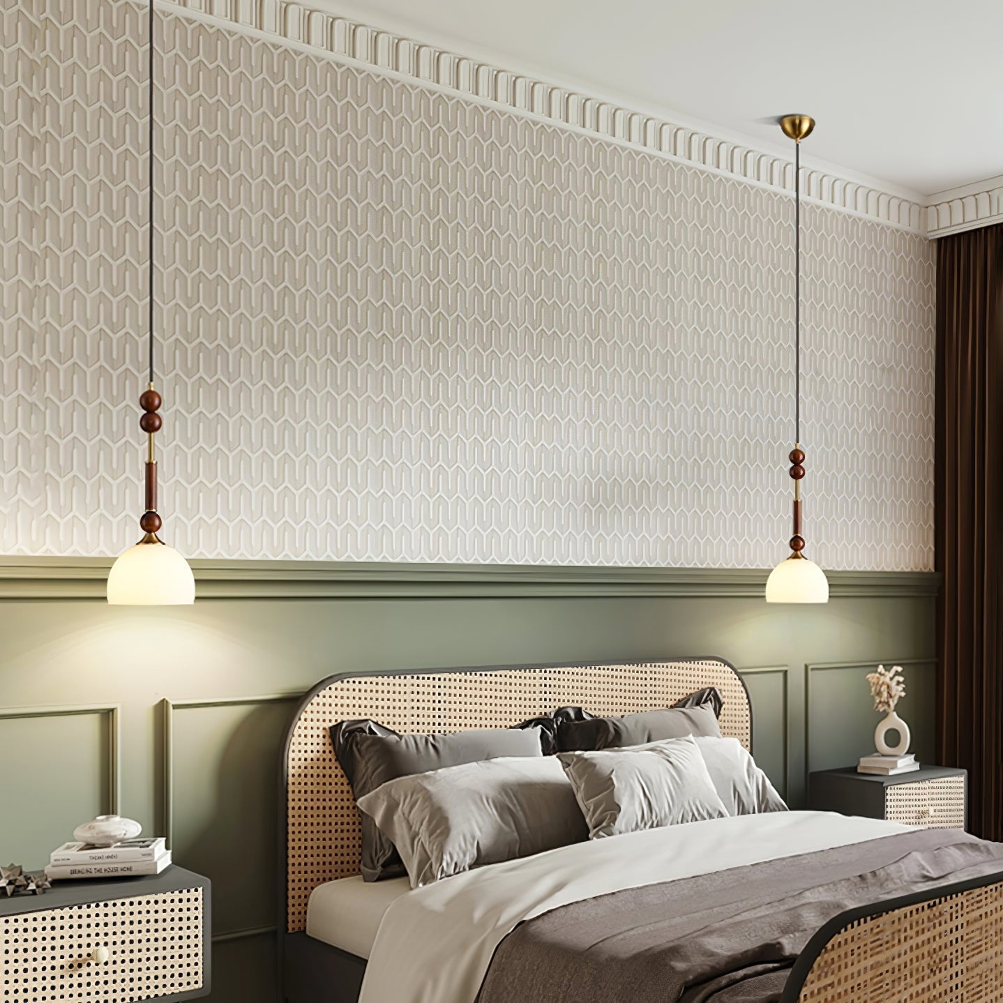 Suspension Roma - Design Romain Élégant en Bois, Métal et Verre - Éclairage Vintage avec Ampoules LED