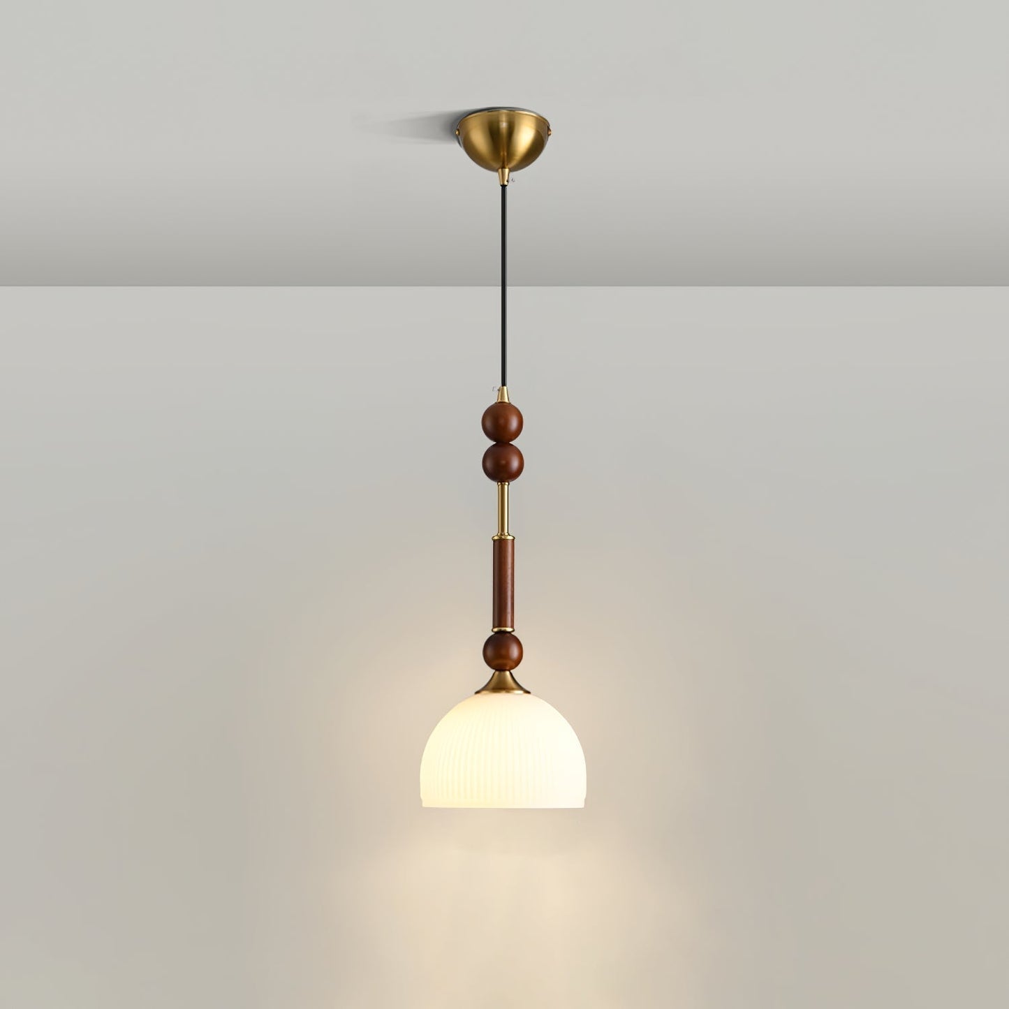 Suspension Roma - Design Romain Élégant en Bois, Métal et Verre - Éclairage Vintage avec Ampoules LED