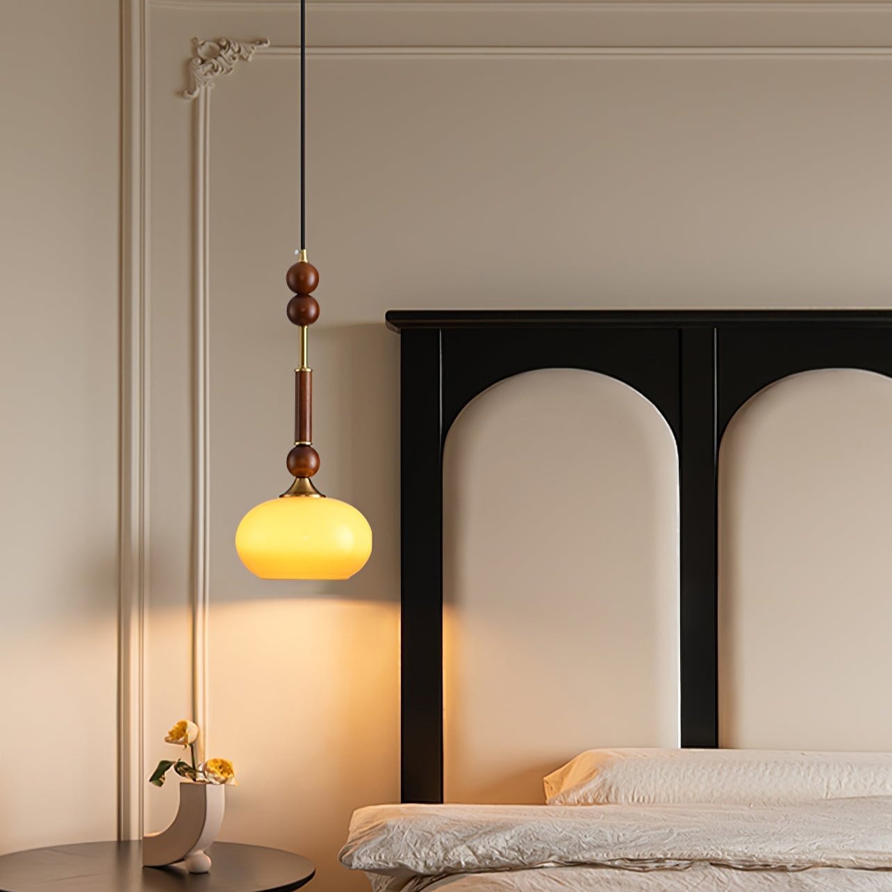 Suspension Roma - Design Romain Élégant en Bois, Métal et Verre - Éclairage Vintage avec Ampoules LED