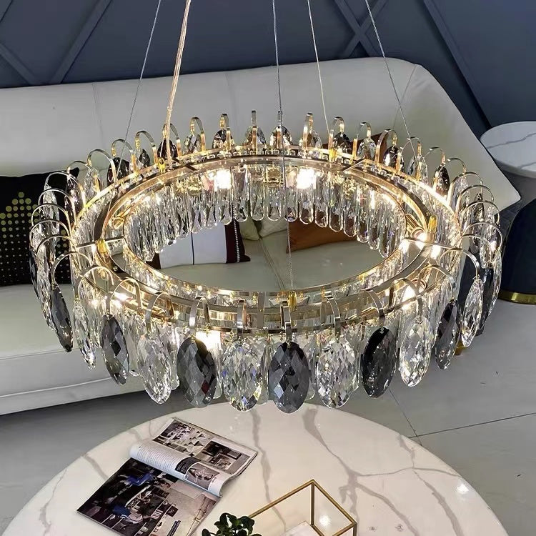 Chandelier Cristal K9 - Luminaire Élégant en Métal Rose Gold, LED Dimmable, Plusieurs Tailles