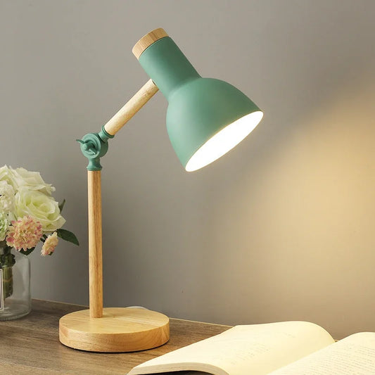 Lampe de Table LumaNord – Bois Massif & Abat-Jour Coloré, Style Scandinave avec Bras Articulé