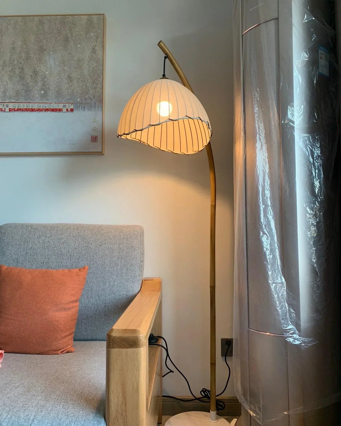 Lampe Sur Pied Japonaise en Bambou - Design Zen Minimaliste avec Douille E27